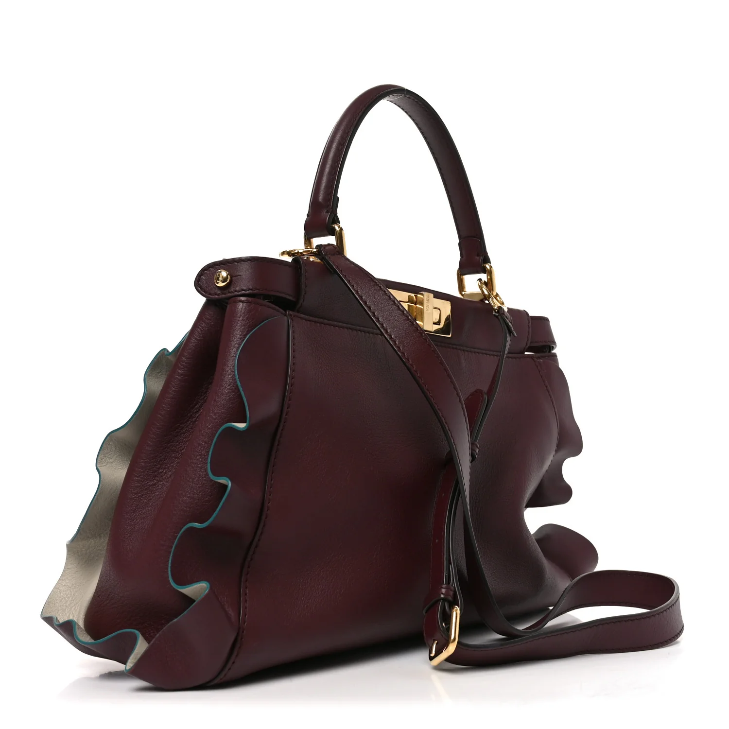 Vitello Seta Waves Bi-Color Medium Peekaboo Iconic Satchel Bordeaux Latte - Image 3