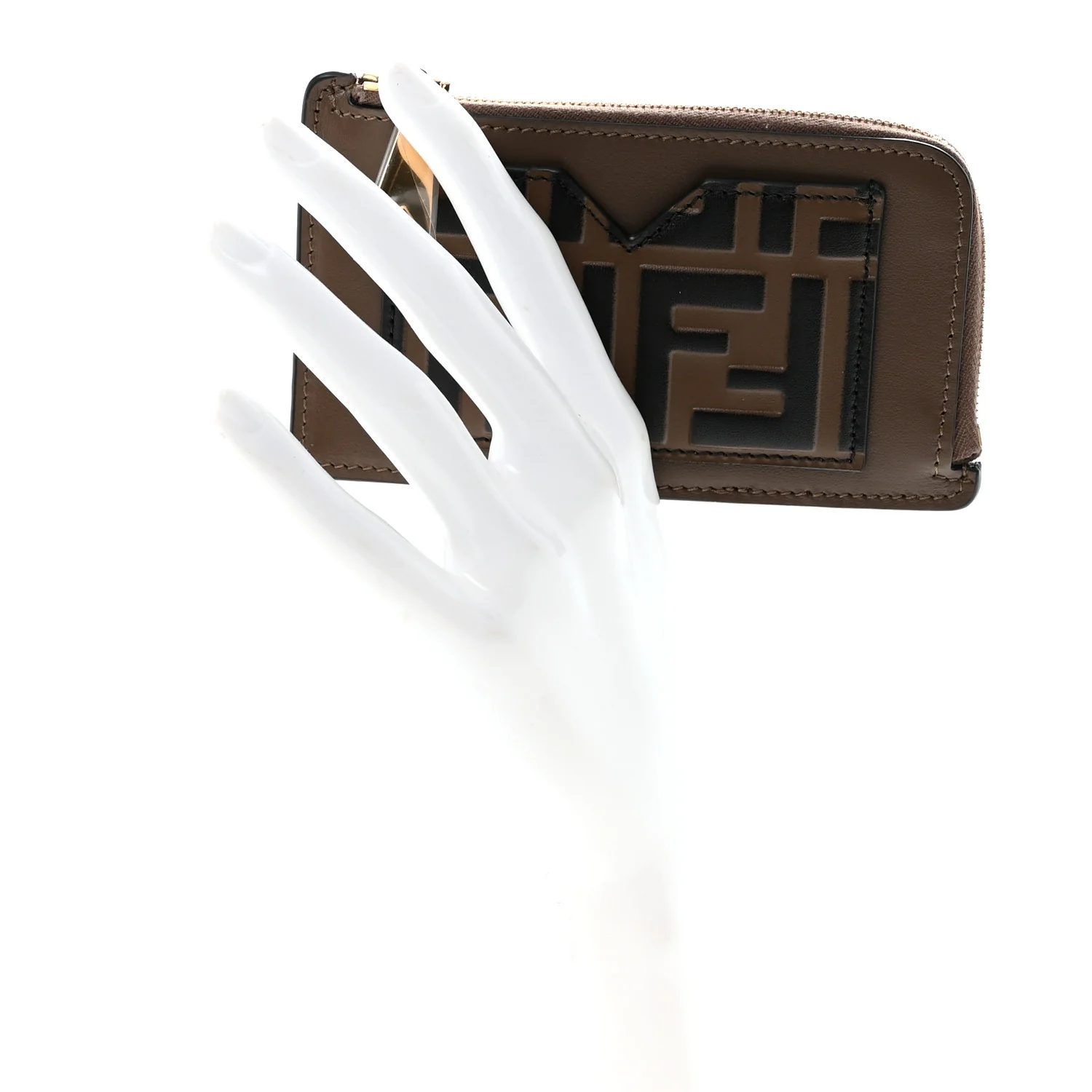 Vitello Soft F is Fendi Bi-Color FF 1974 Embossed Card Case Pouch Maya Black - Image 2