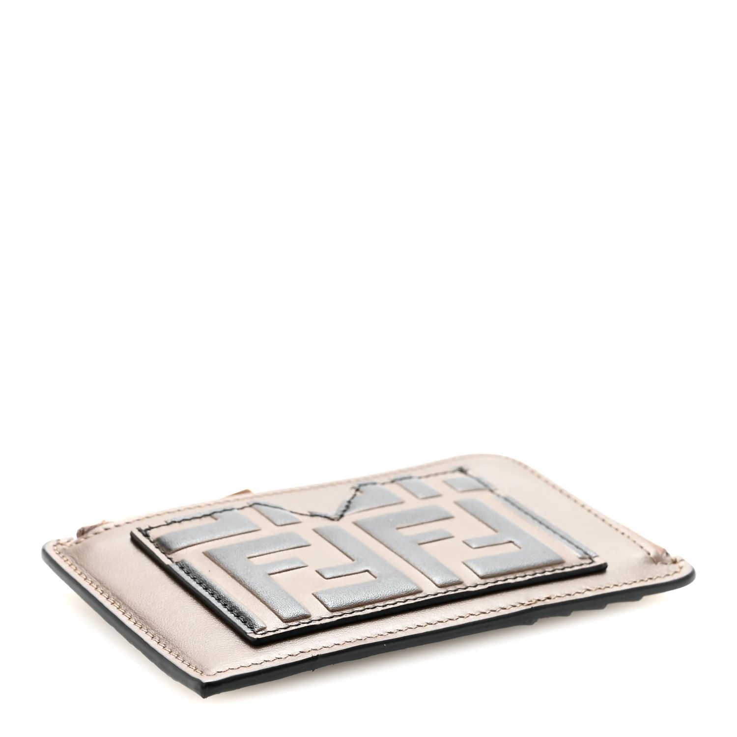 Vitello Soft F is Fendi Bi-Color FF 1974 Embossed Card Case Pouch Maya Black - Image 4