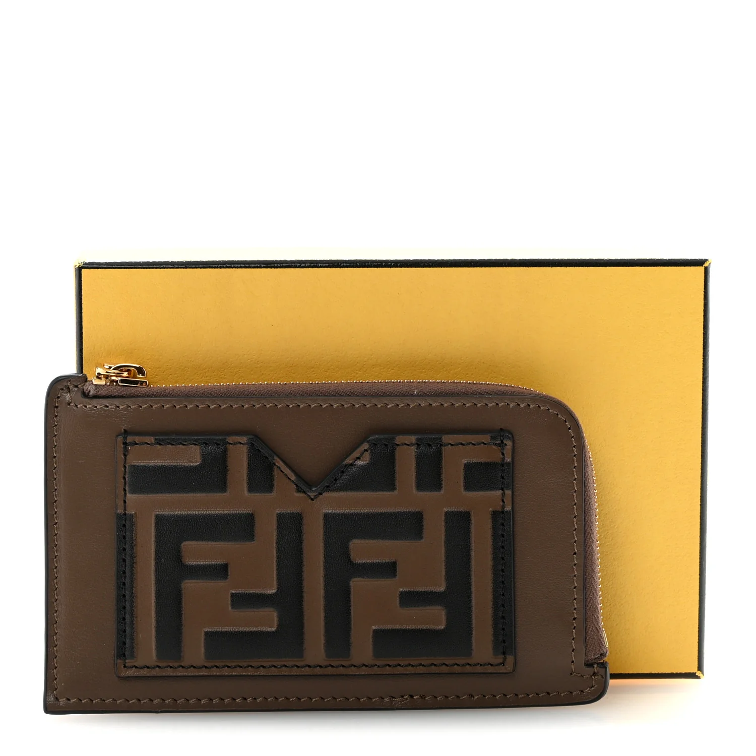 Vitello Soft F is Fendi Bi-Color FF 1974 Embossed Card Case Pouch Maya Black - Image 8