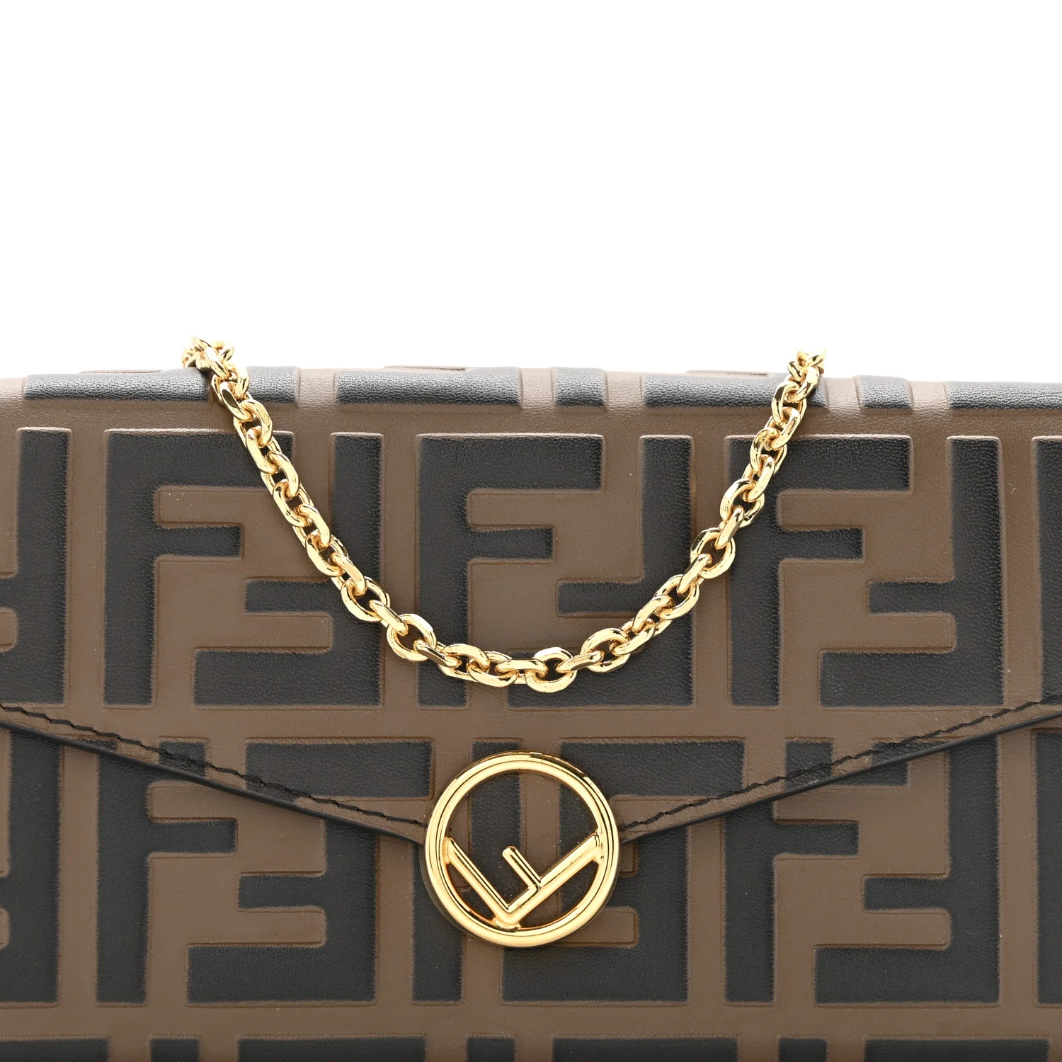 Vitello Soft F is Fendi Bi-Color FF 1974 Embossed Continental Envelope Wallet On Chain Maya Black - Image 9