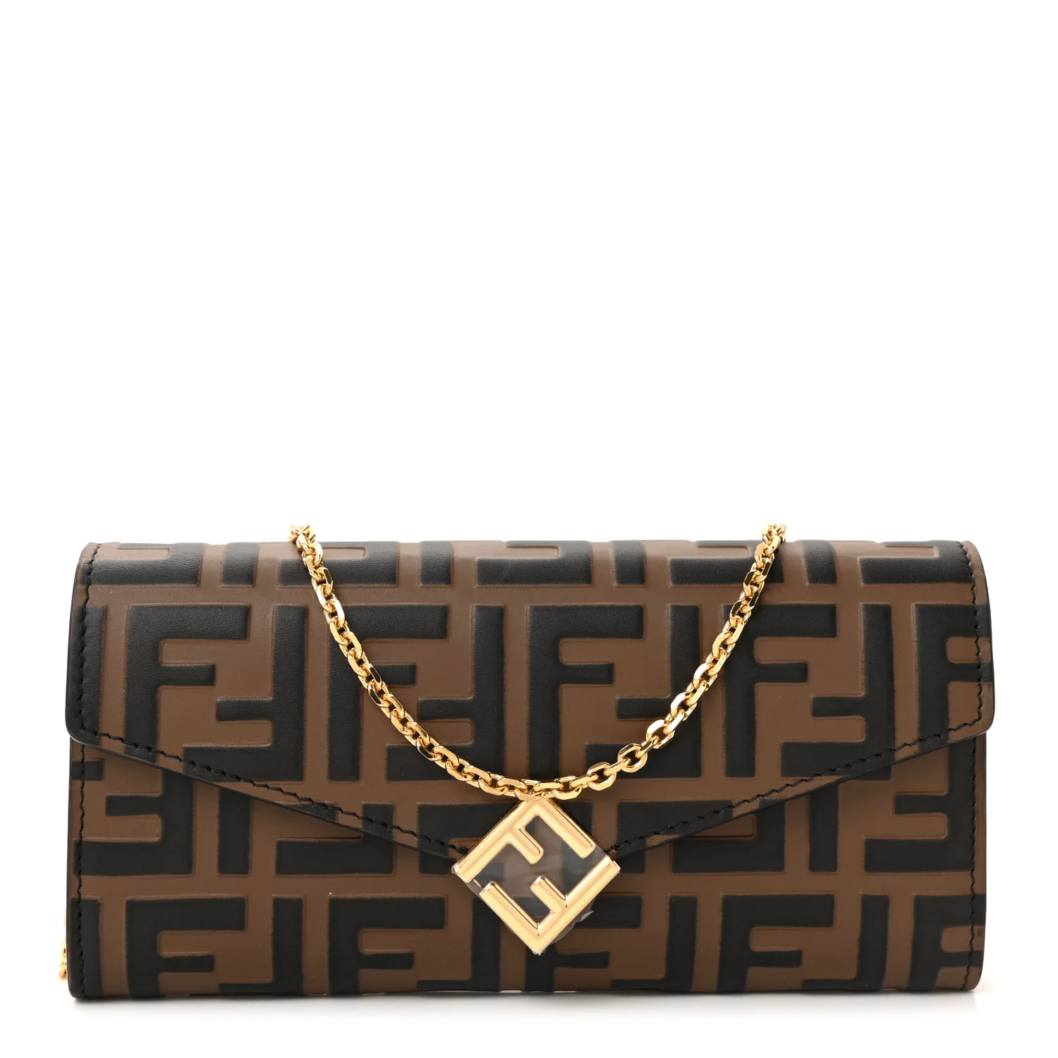 Vitello Soft F is Fendi Bi-Color FF 1974 Embossed Continental Envelope Wallet On Chain Maya Black