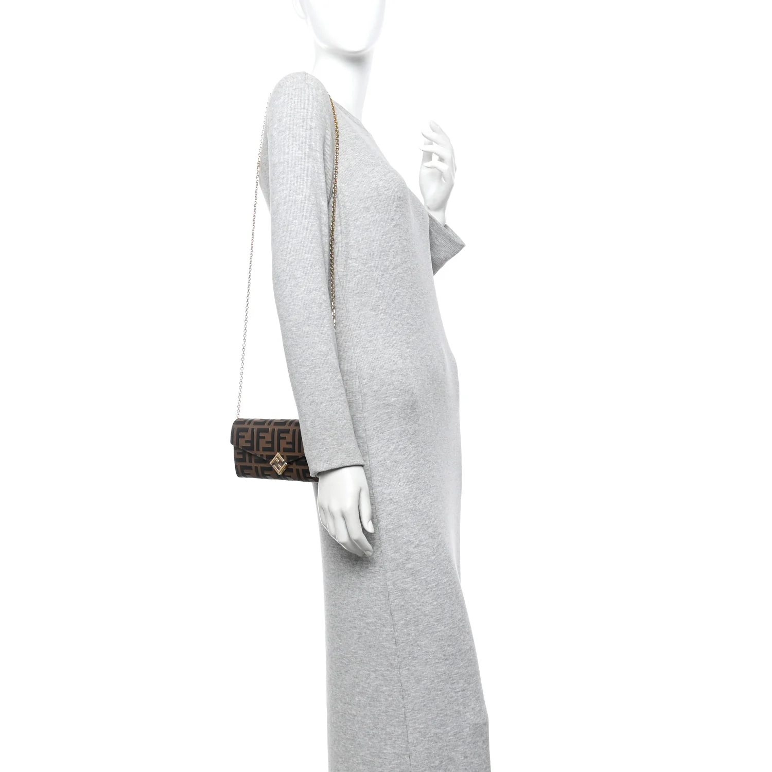 Vitello Soft F is Fendi Bi-Color FF 1974 Embossed Continental Envelope Wallet On Chain Maya Black - Image 2