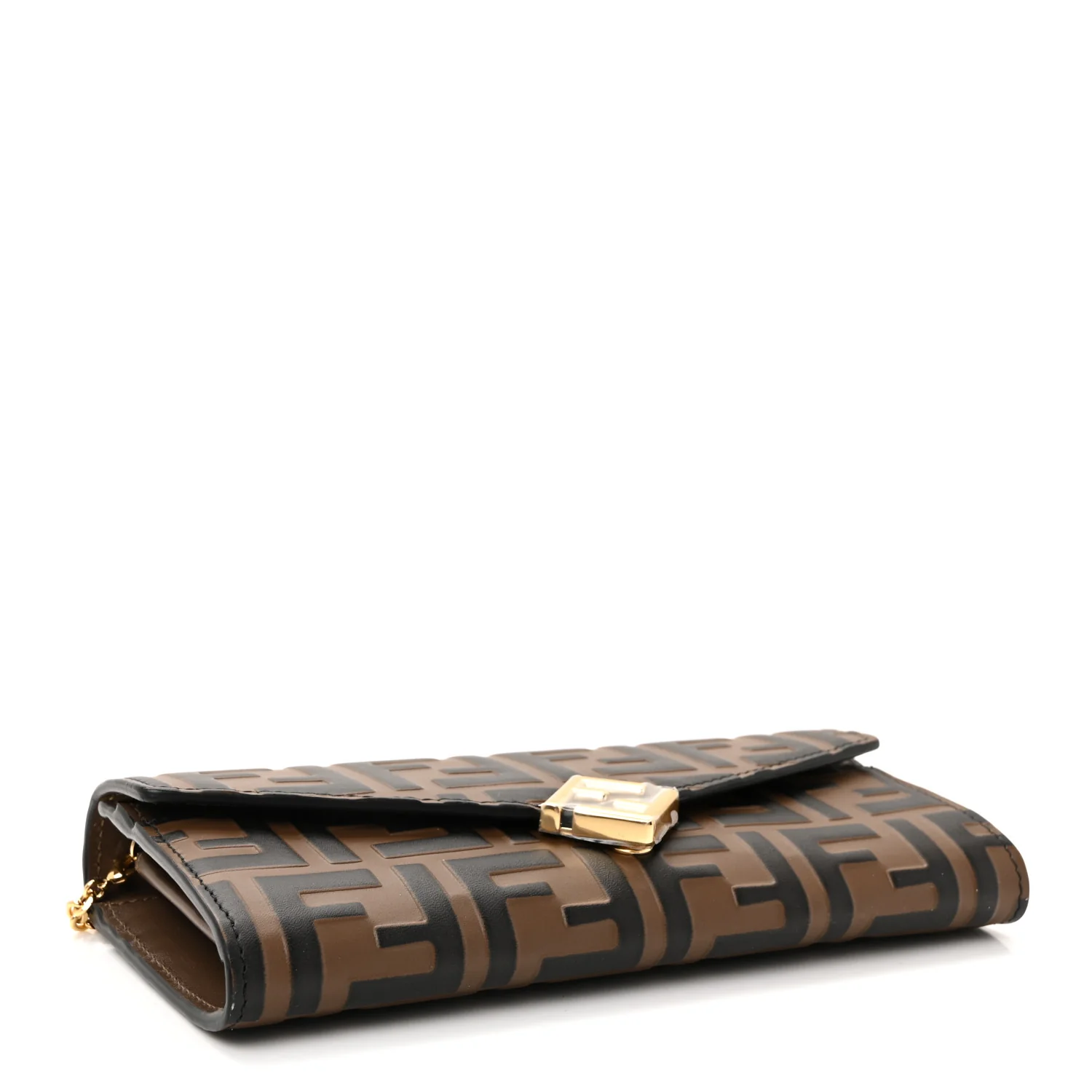 Vitello Soft F is Fendi Bi-Color FF 1974 Embossed Continental Envelope Wallet On Chain Maya Black - Image 4
