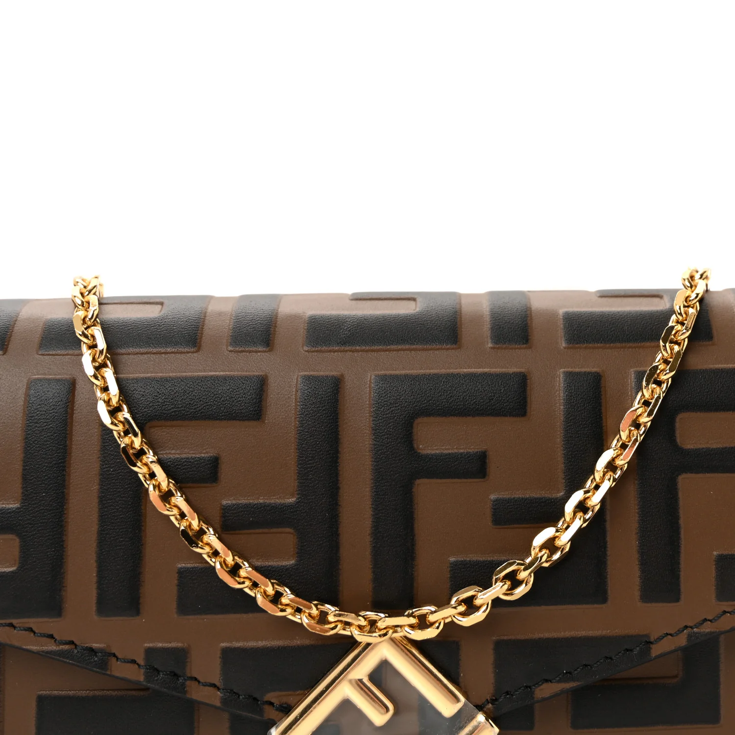Vitello Soft F is Fendi Bi-Color FF 1974 Embossed Continental Envelope Wallet On Chain Maya Black - Image 8