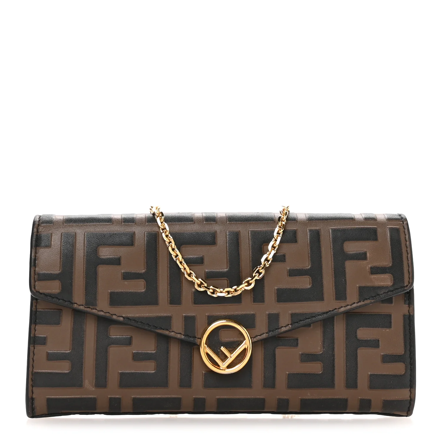 Vitello Soft F is Fendi Bi-Color FF 1974 Embossed Continental Envelope Wallet On Chain Maya Black