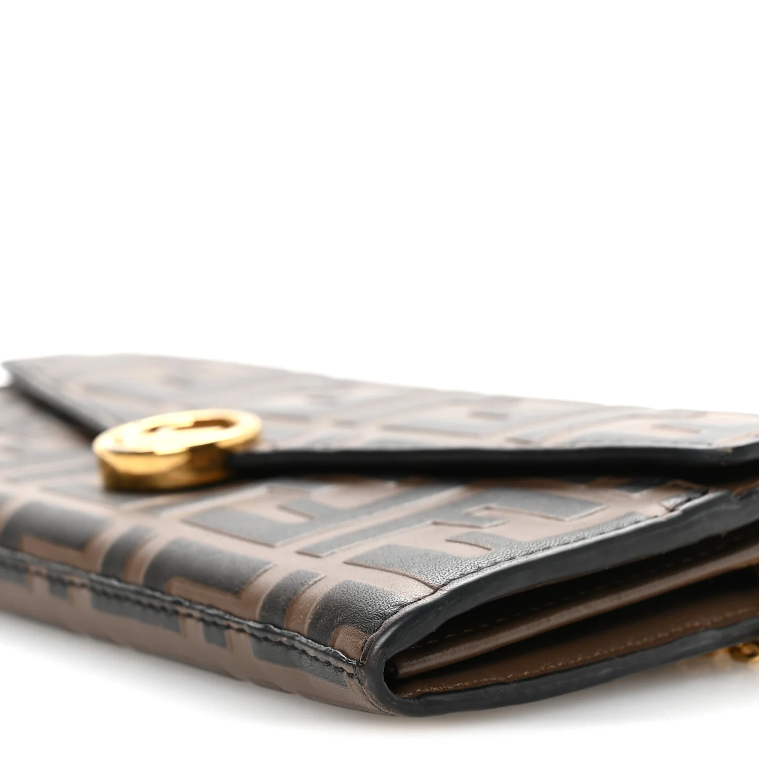 Vitello Soft F is Fendi Bi-Color FF 1974 Embossed Continental Envelope Wallet On Chain Maya Black - Image 10