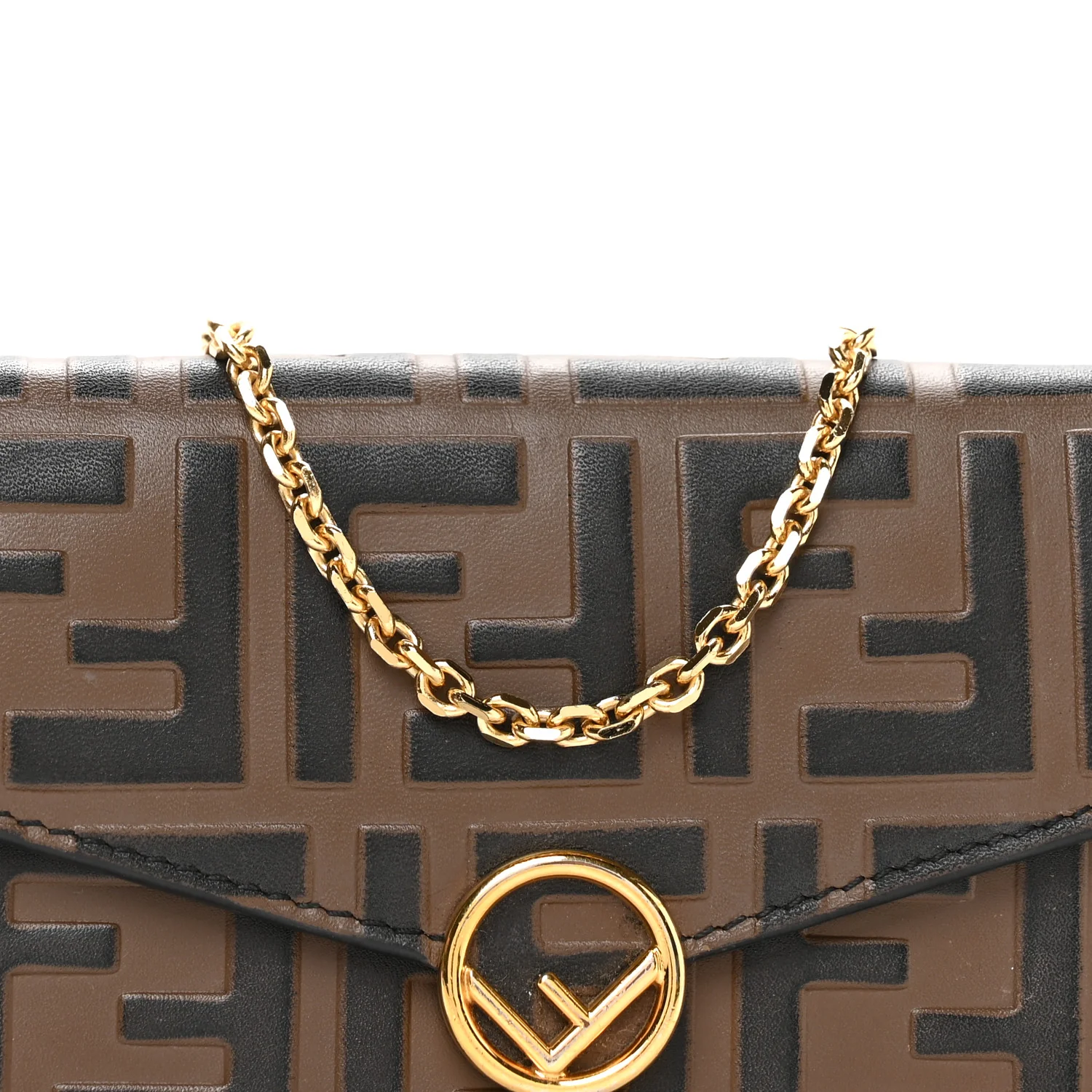Vitello Soft F is Fendi Bi-Color FF 1974 Embossed Continental Envelope Wallet On Chain Maya Black - Image 8