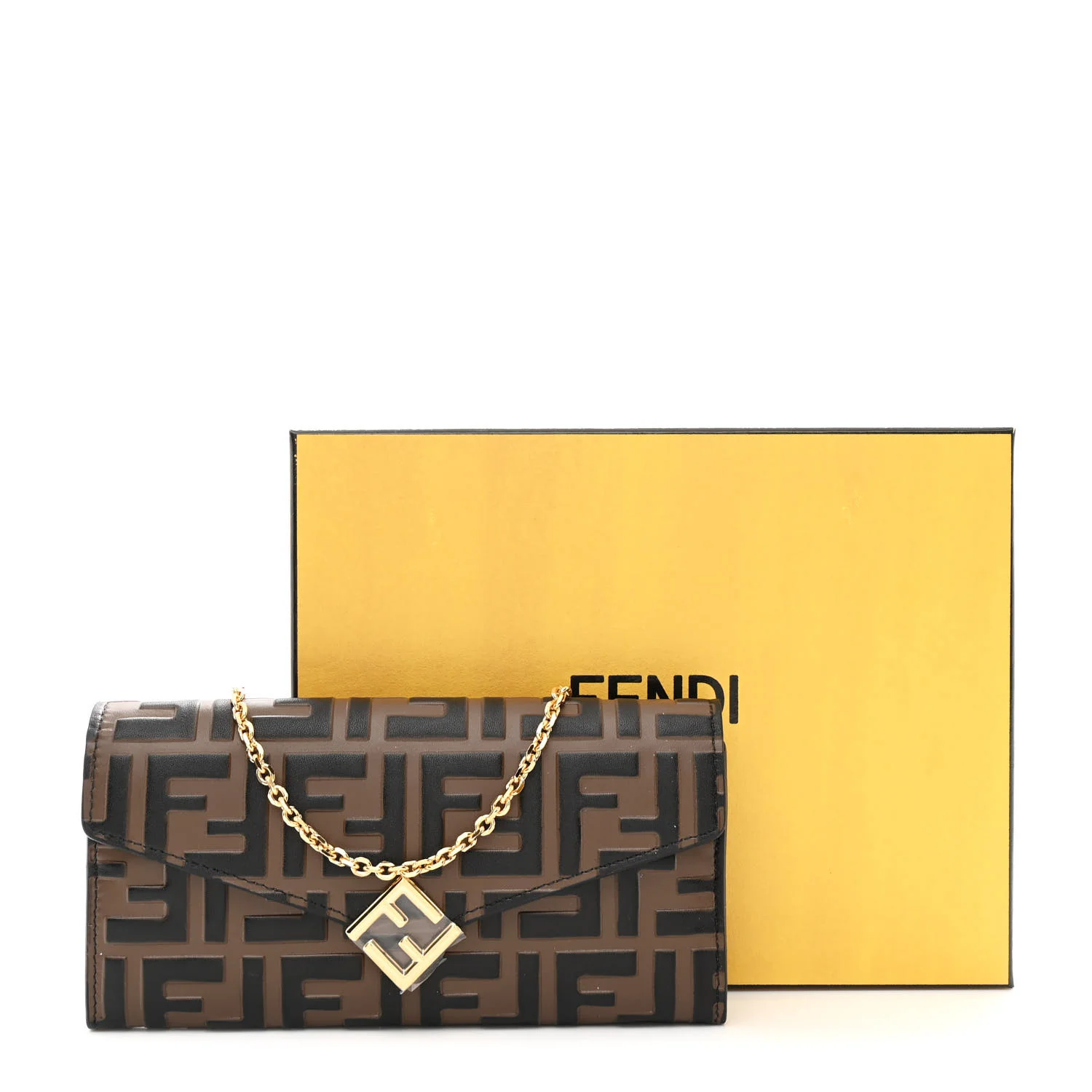 Vitello Soft F is Fendi Bi-Color FF 1974 Embossed Continental Envelope Wallet On Chain Maya Black - Image 12