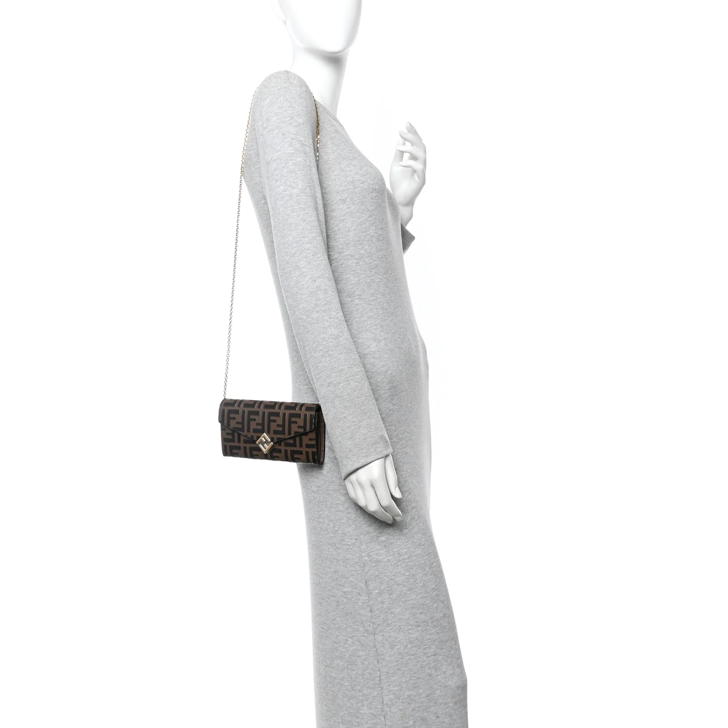 Vitello Soft F is Fendi Bi-Color FF 1974 Embossed Continental Envelope Wallet On Chain Maya Black - Image 2