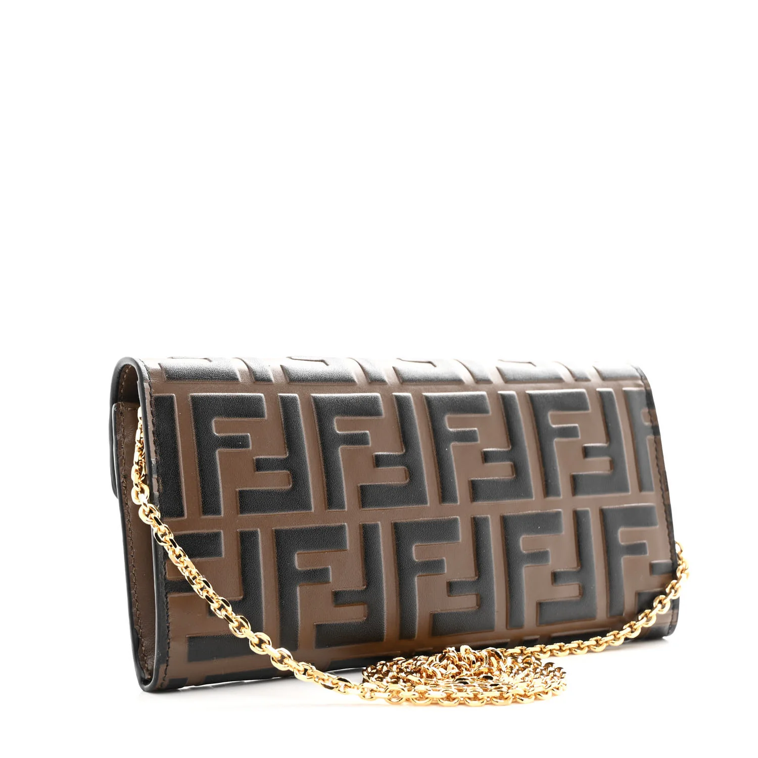 Vitello Soft F is Fendi Bi-Color FF 1974 Embossed Continental Envelope Wallet On Chain Maya Black - Image 3