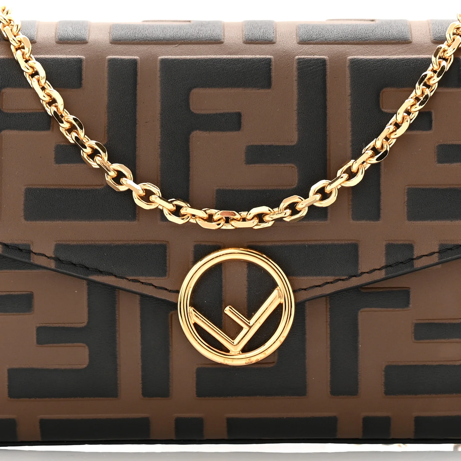 Vitello Soft F is Fendi Bi-Color FF 1974 Embossed Continental Envelope Wallet On Chain Maya Black - Image 15