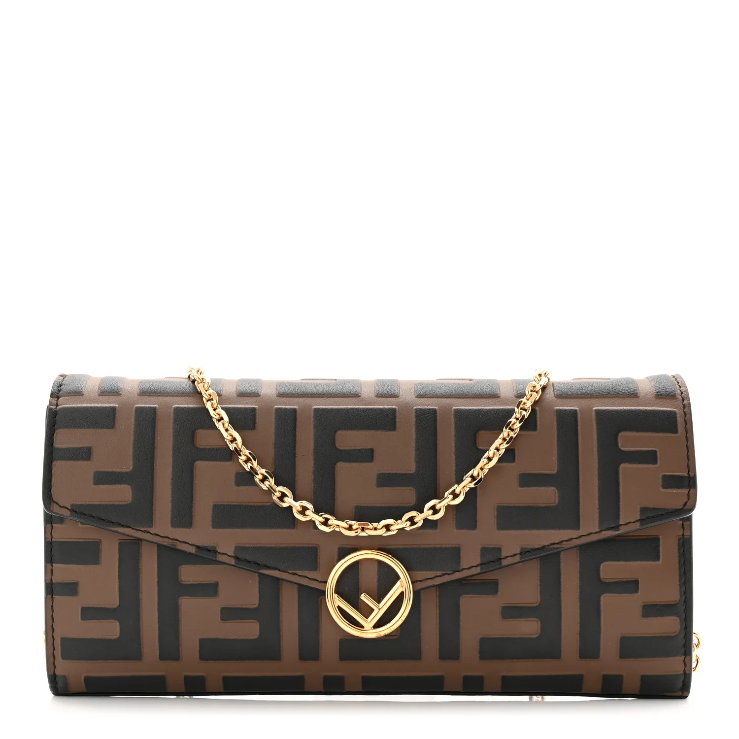 Vitello Soft F is Fendi Bi-Color FF 1974 Embossed Continental Envelope Wallet On Chain Maya Black - Image 2