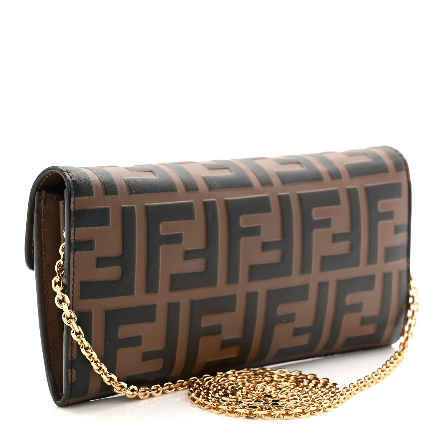 Vitello Soft F is Fendi Bi-Color FF 1974 Embossed Continental Envelope Wallet On Chain Maya Black - Image 4