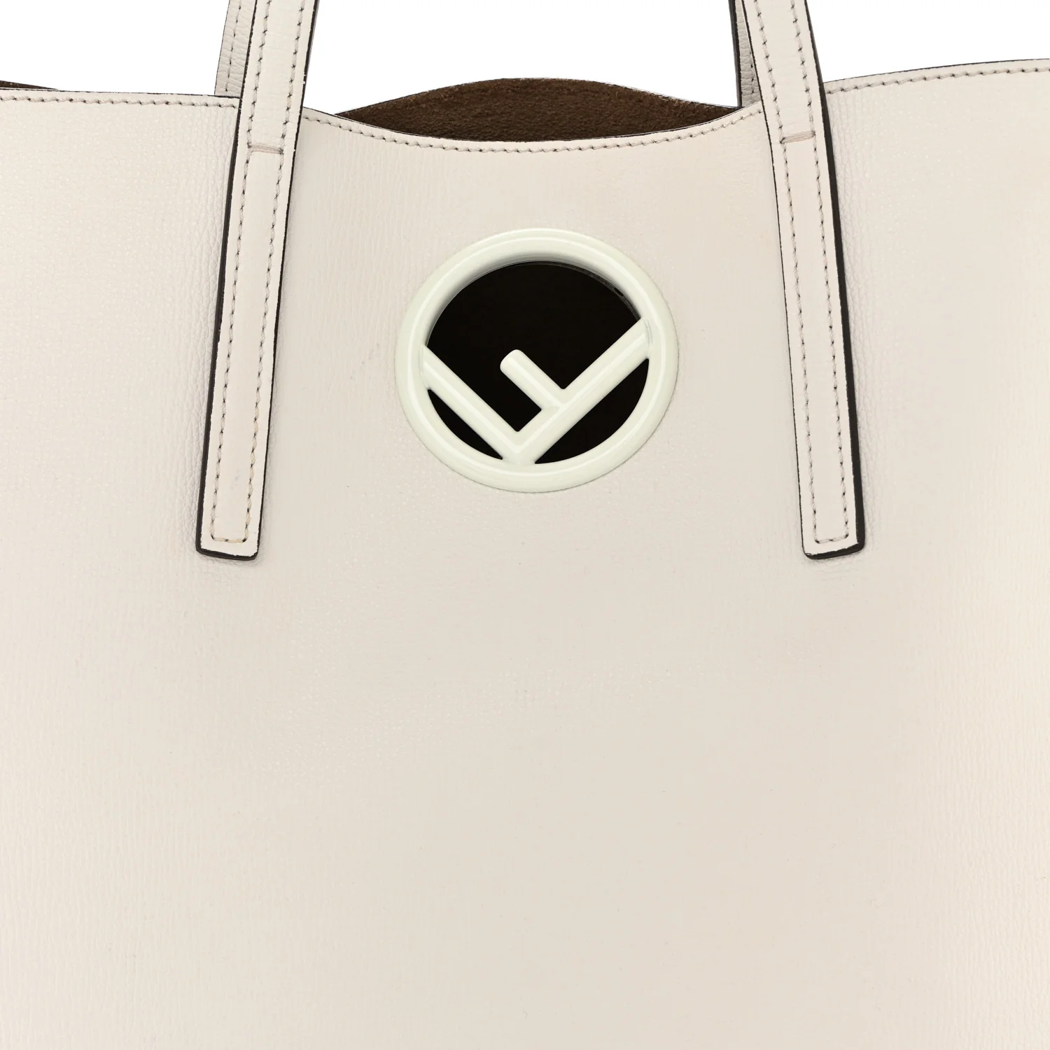 Vitello Vienna Enamel F is Fendi Shopping Tote White Taupe - Image 9