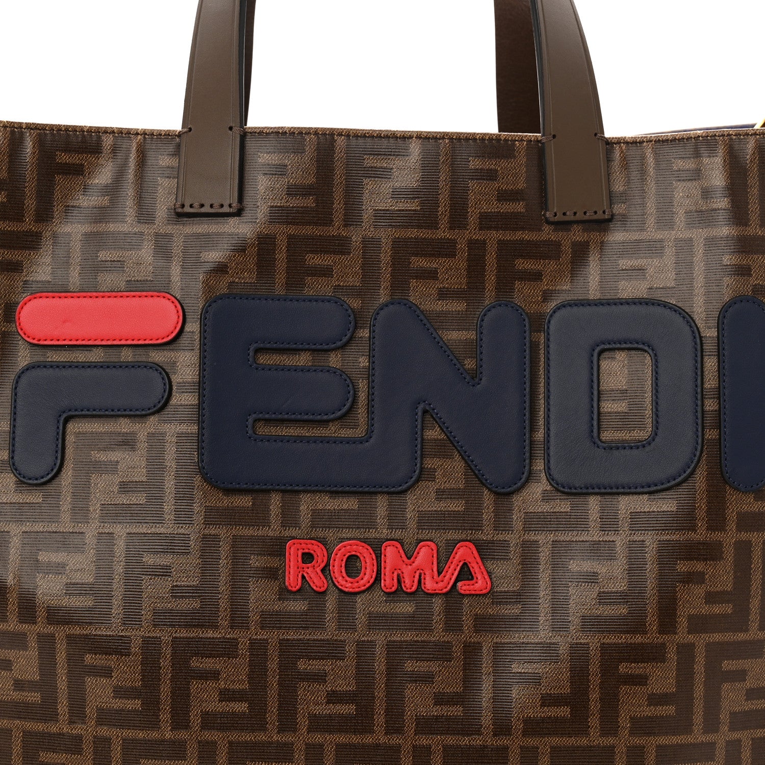 X FILA Glazed Fabric FF 1974 Mania Shopping Tote Bag Mogano Panna Blueberry - Image 7