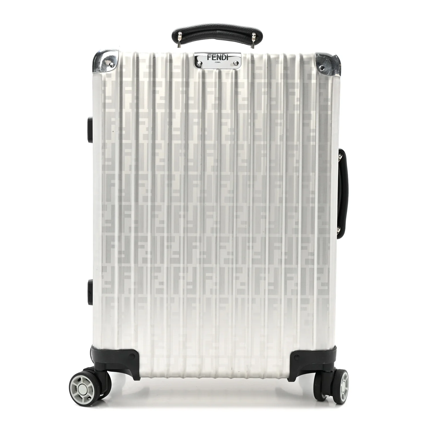 X RIMOWA Aluminum FF Print Roll Away Carry On Luggage Silver