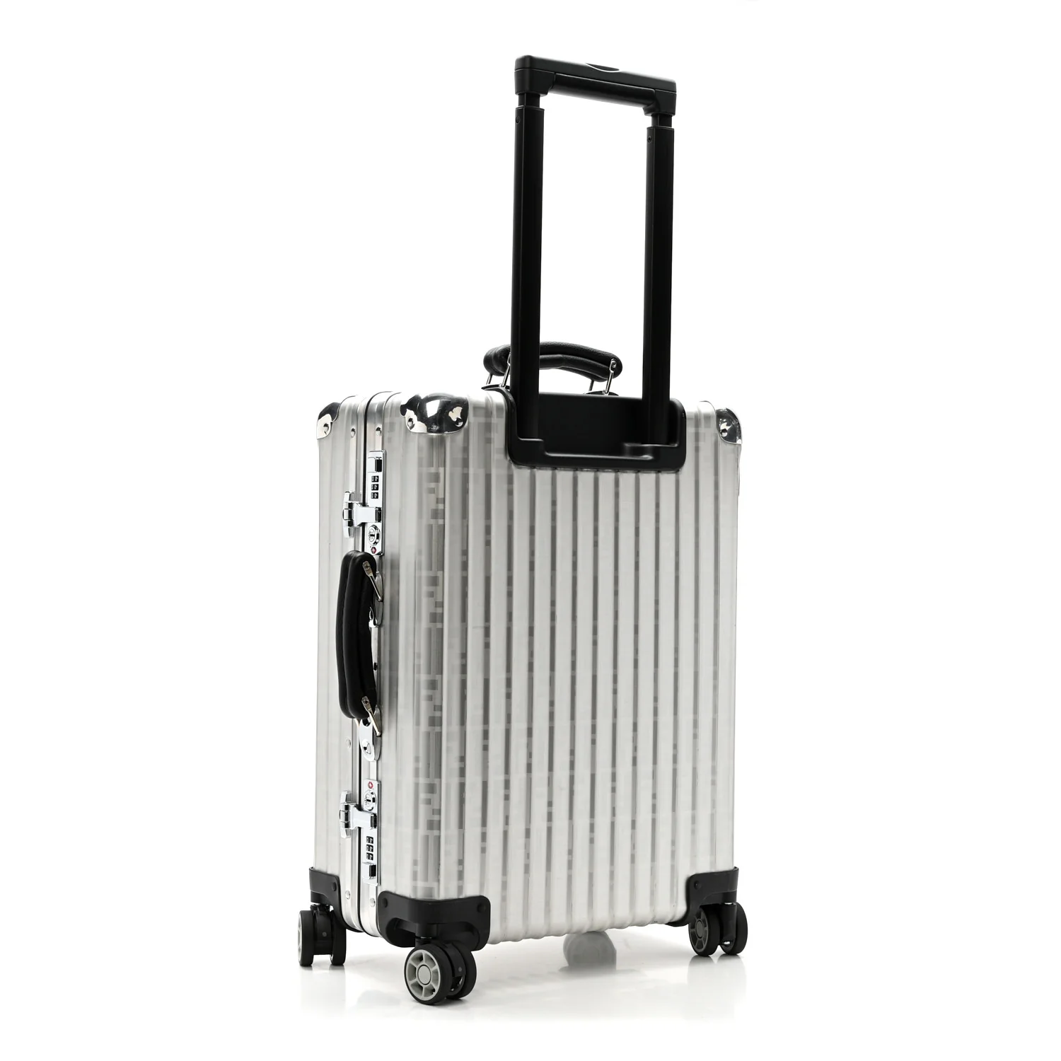 X RIMOWA Aluminum FF Print Roll Away Carry On Luggage Silver - Image 2