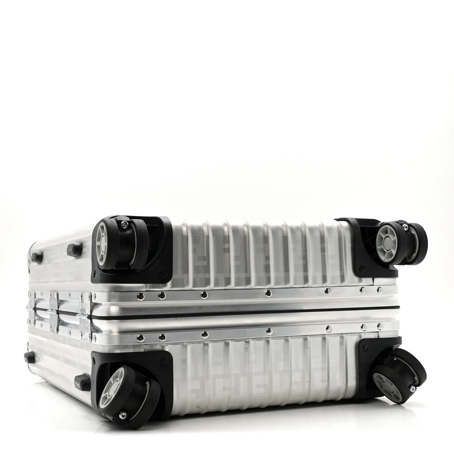X RIMOWA Aluminum FF Print Roll Away Carry On Luggage Silver - Image 3