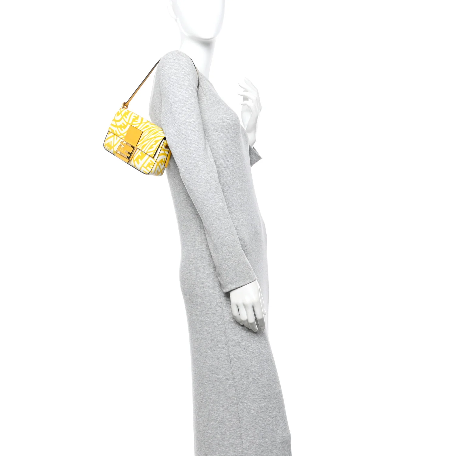 X SARAH COLEMAN Glazed Canvas Vitello King FF Vertigo Mini Baguette 1997 Mimosa White - Image 2