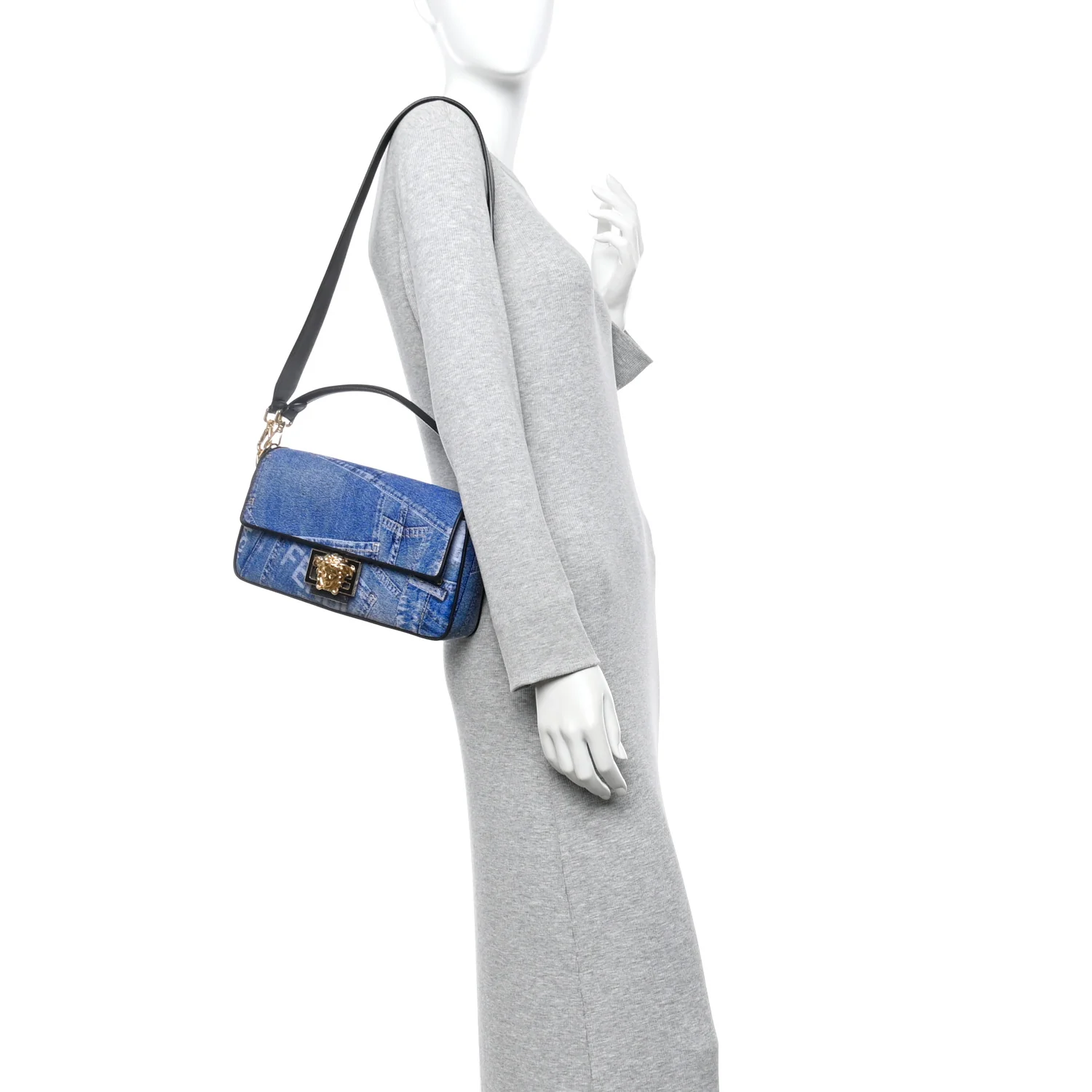 X VERSACE Denim Fendace Patchwork Baguette Blue - Image 2