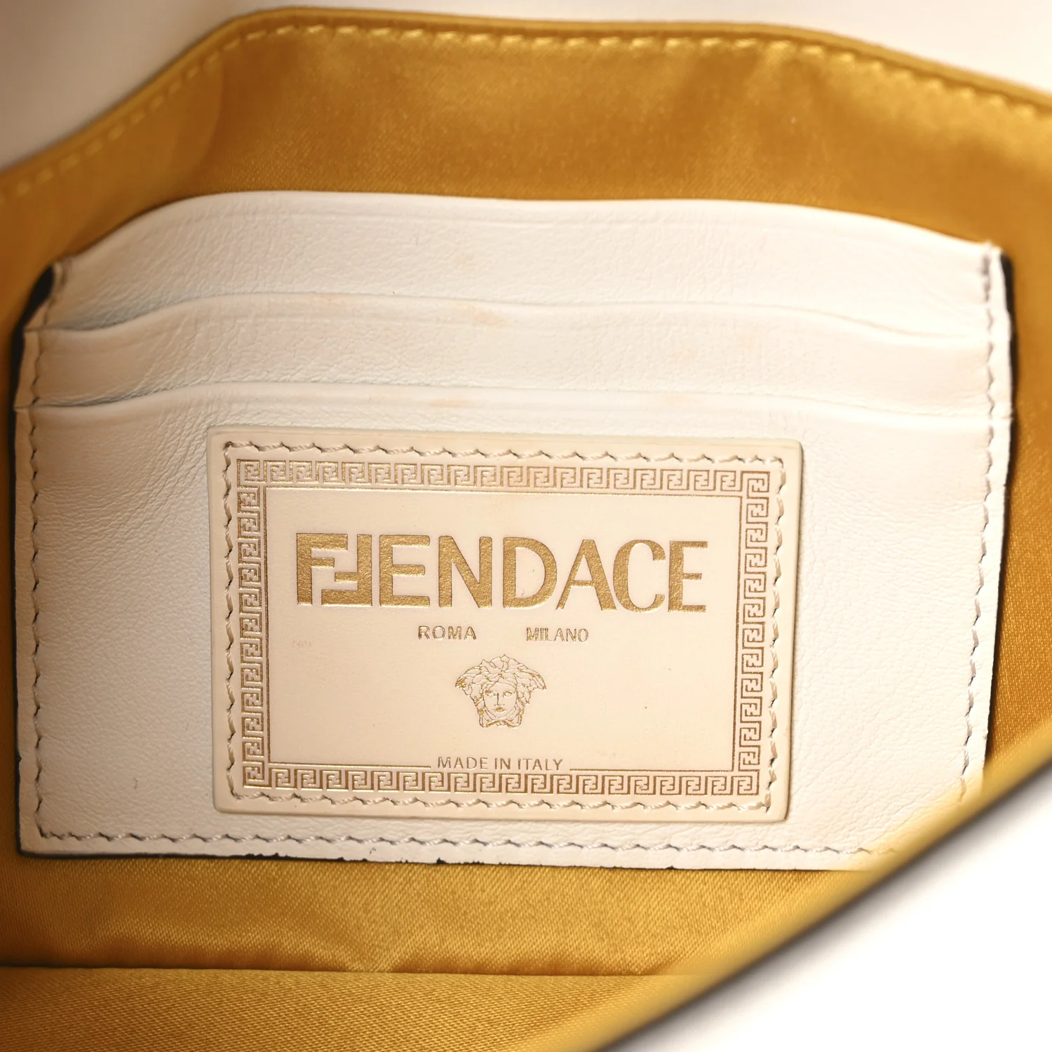 X VERSACE Vitello Seta Fendace Mini Brooch Baguette White Ice - Image 6