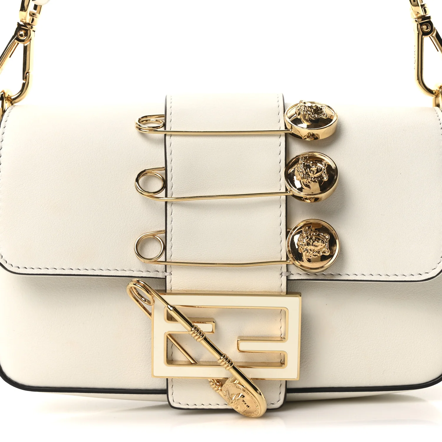 X VERSACE Vitello Seta Fendace Mini Brooch Baguette White Ice - Image 7