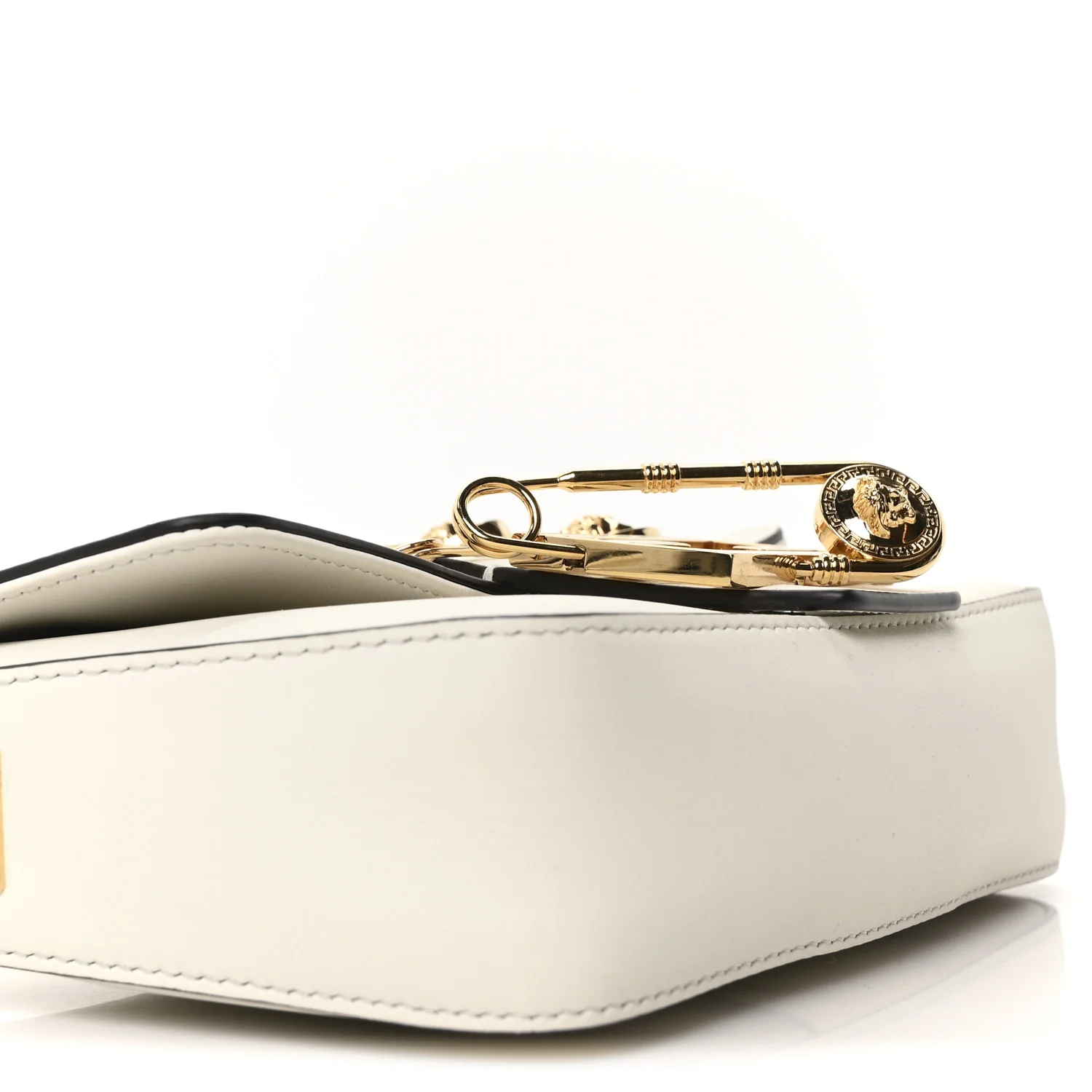 X VERSACE Vitello Seta Fendace Mini Brooch Baguette White Ice - Image 8