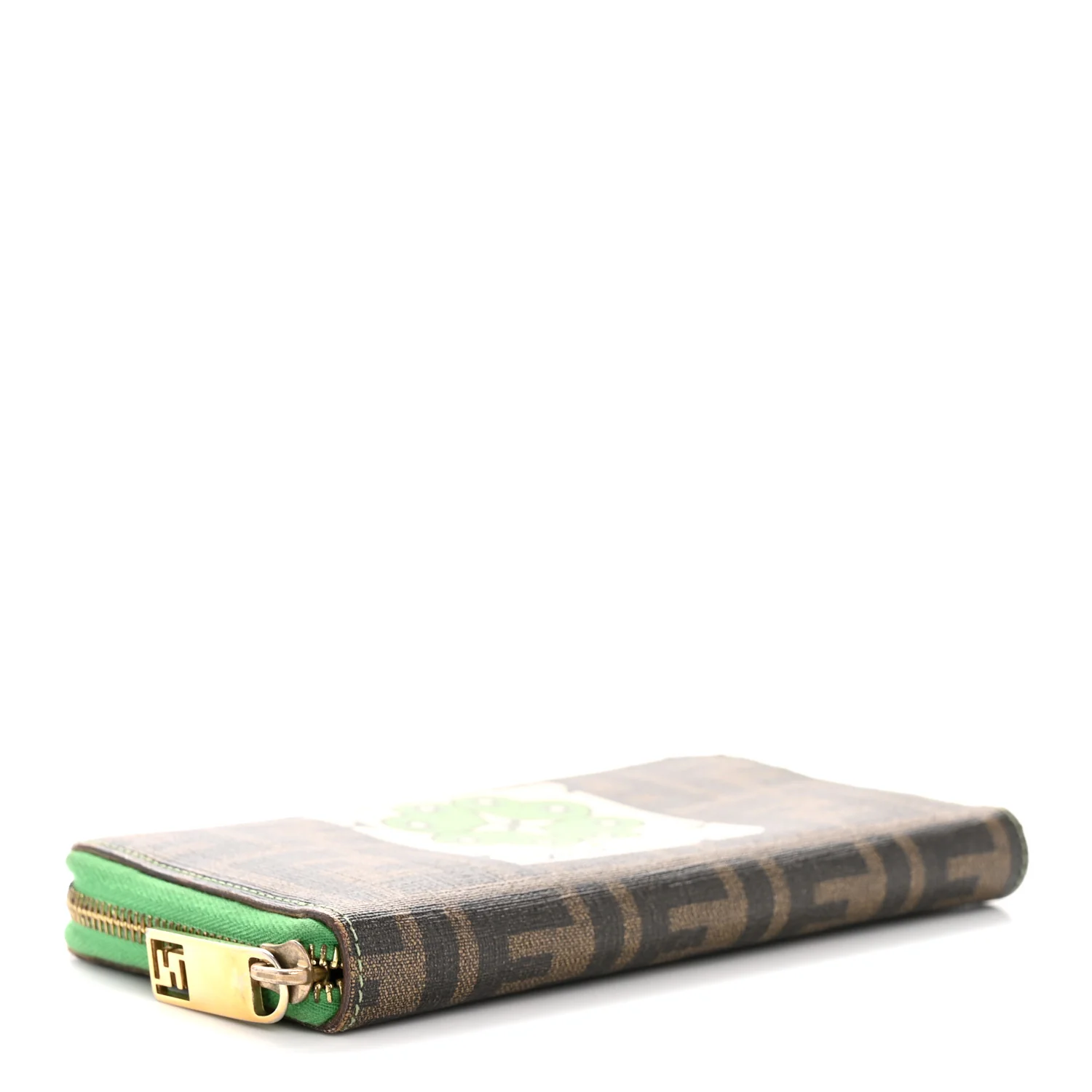 Zucca Spalmati Vitello Elite Clover Print Zip Around Wallet Tobacco Green - Image 4