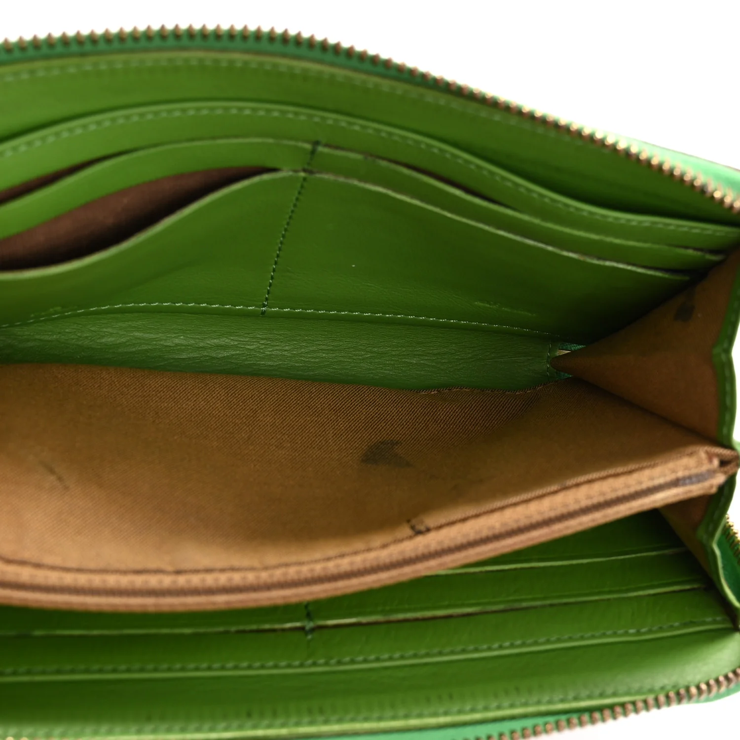 Zucca Spalmati Vitello Elite Clover Print Zip Around Wallet Tobacco Green - Image 5