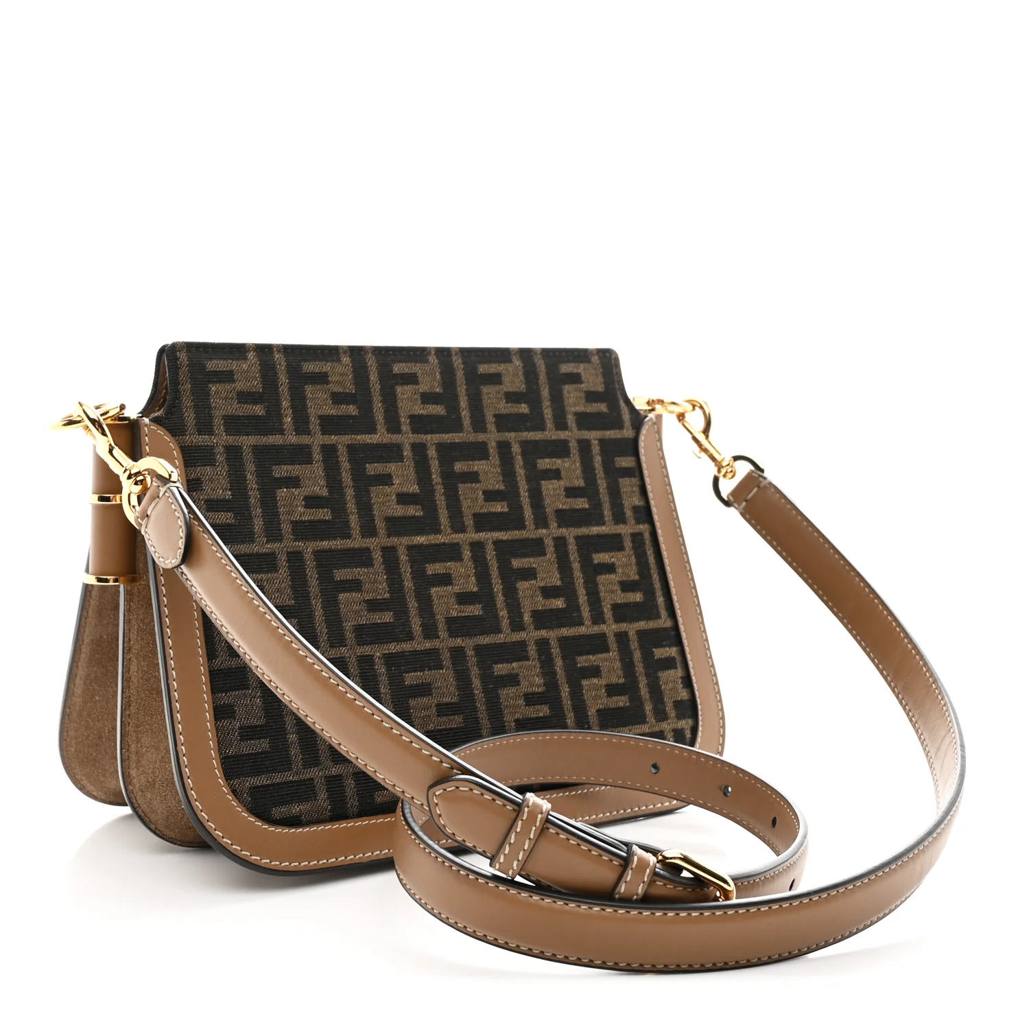 Zucca Suede Vitello King Luxor Fendi Touch Shoulder Bag Tobacco - Image 3