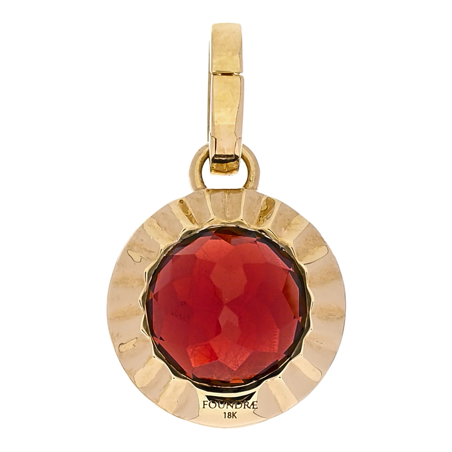 18K Yellow Gold Garnet Internal Compass Annex Link Pendant