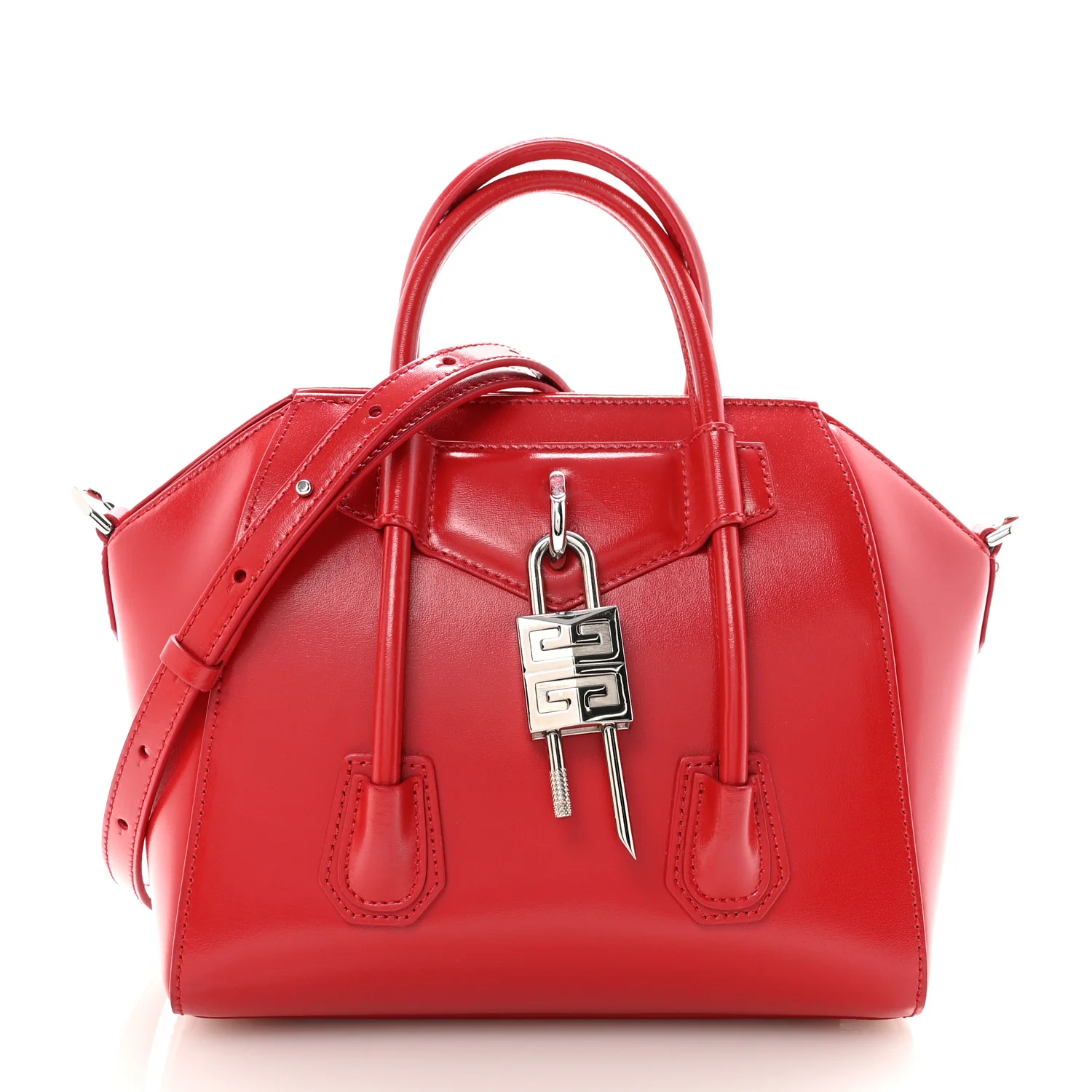 Box Calfskin Mini Lock Antigona Shoulder Bag Red