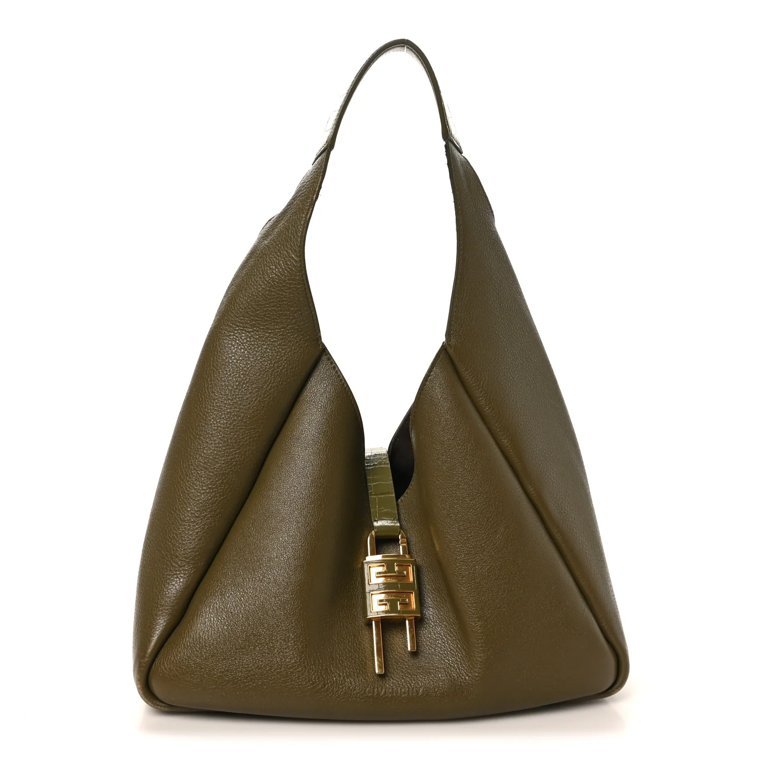 Calfskin Crocodile Embossed Medium G-Lock Hobo Dark Khaki
