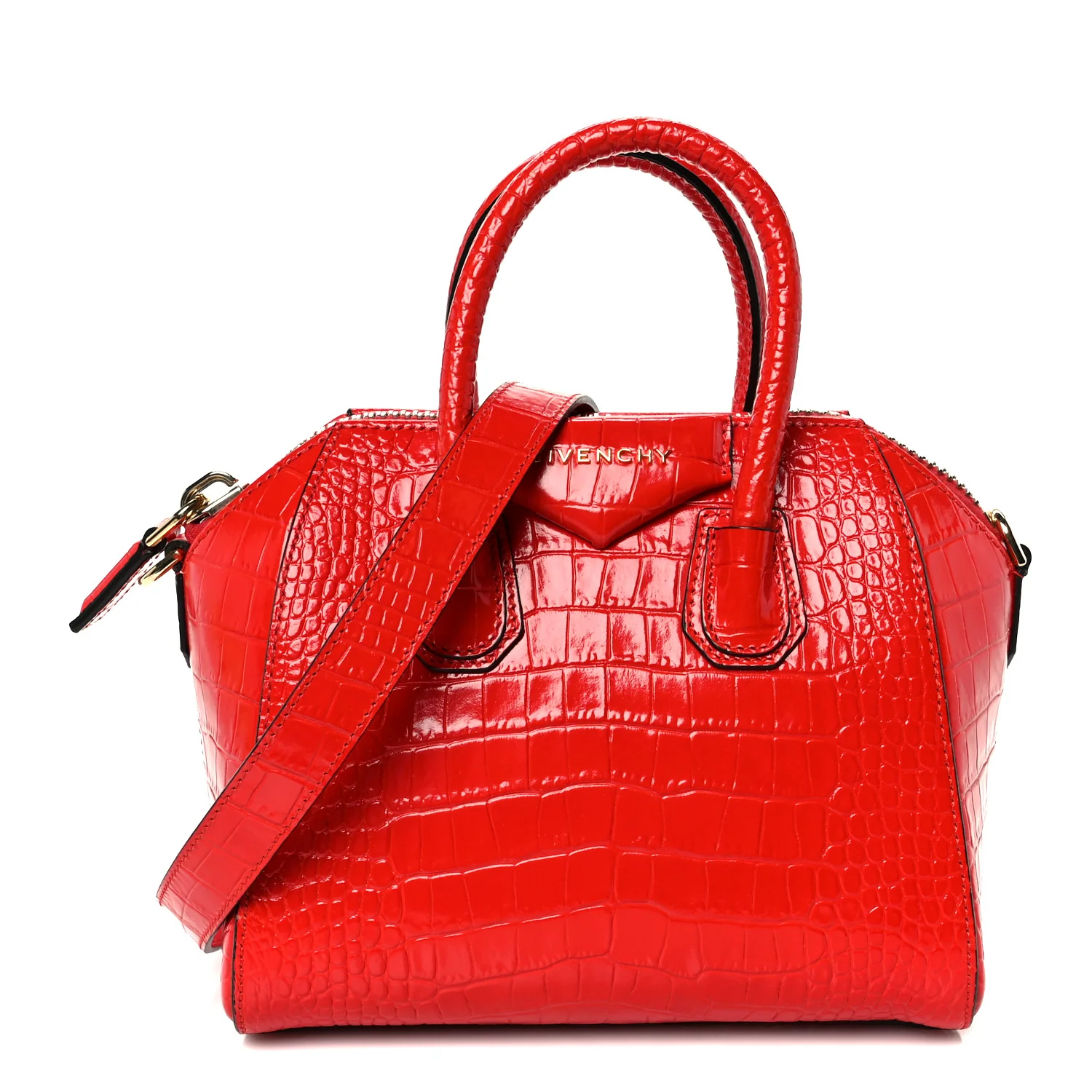Calfskin Crocodile Embossed Mini Antigona Red