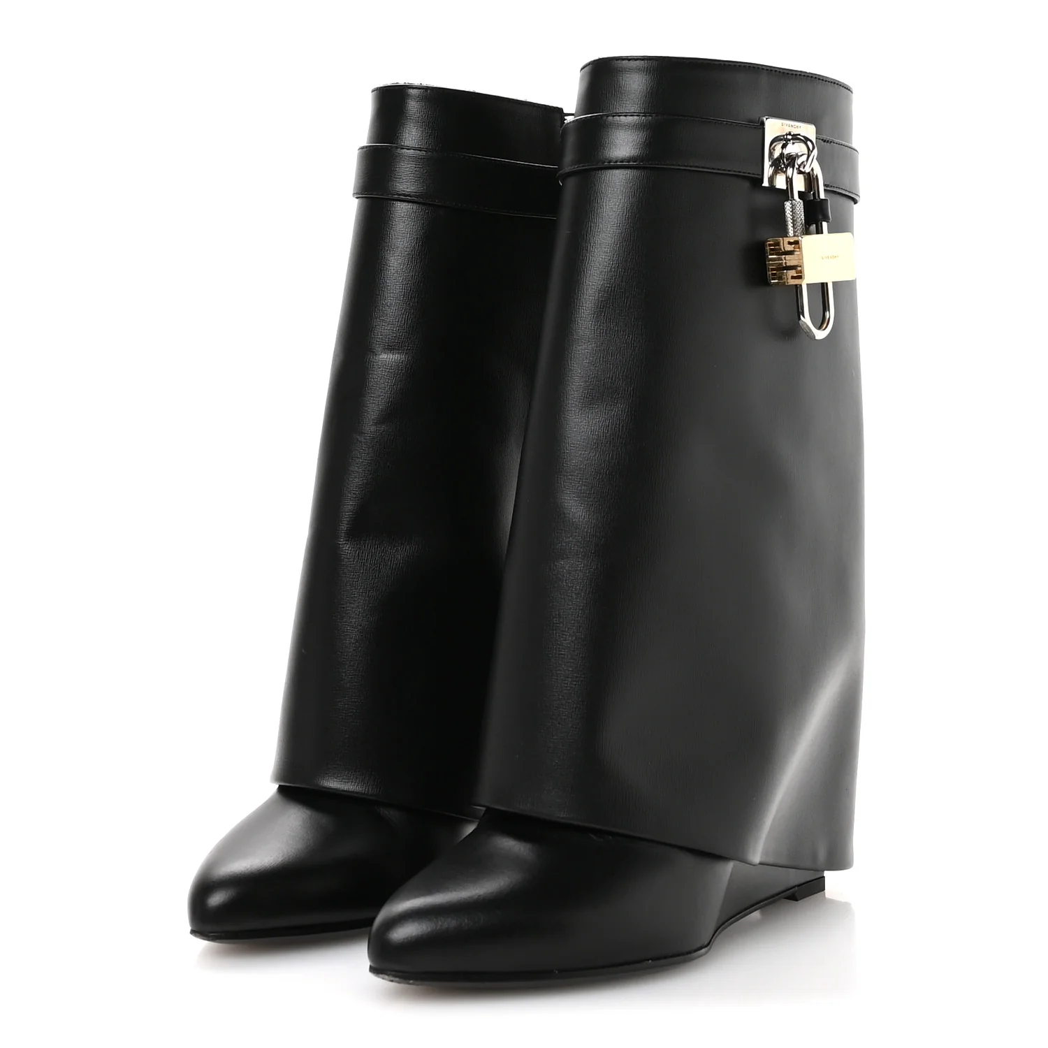 Calfskin Shark Lock Ankle Boots 39.5 Black - Image 4