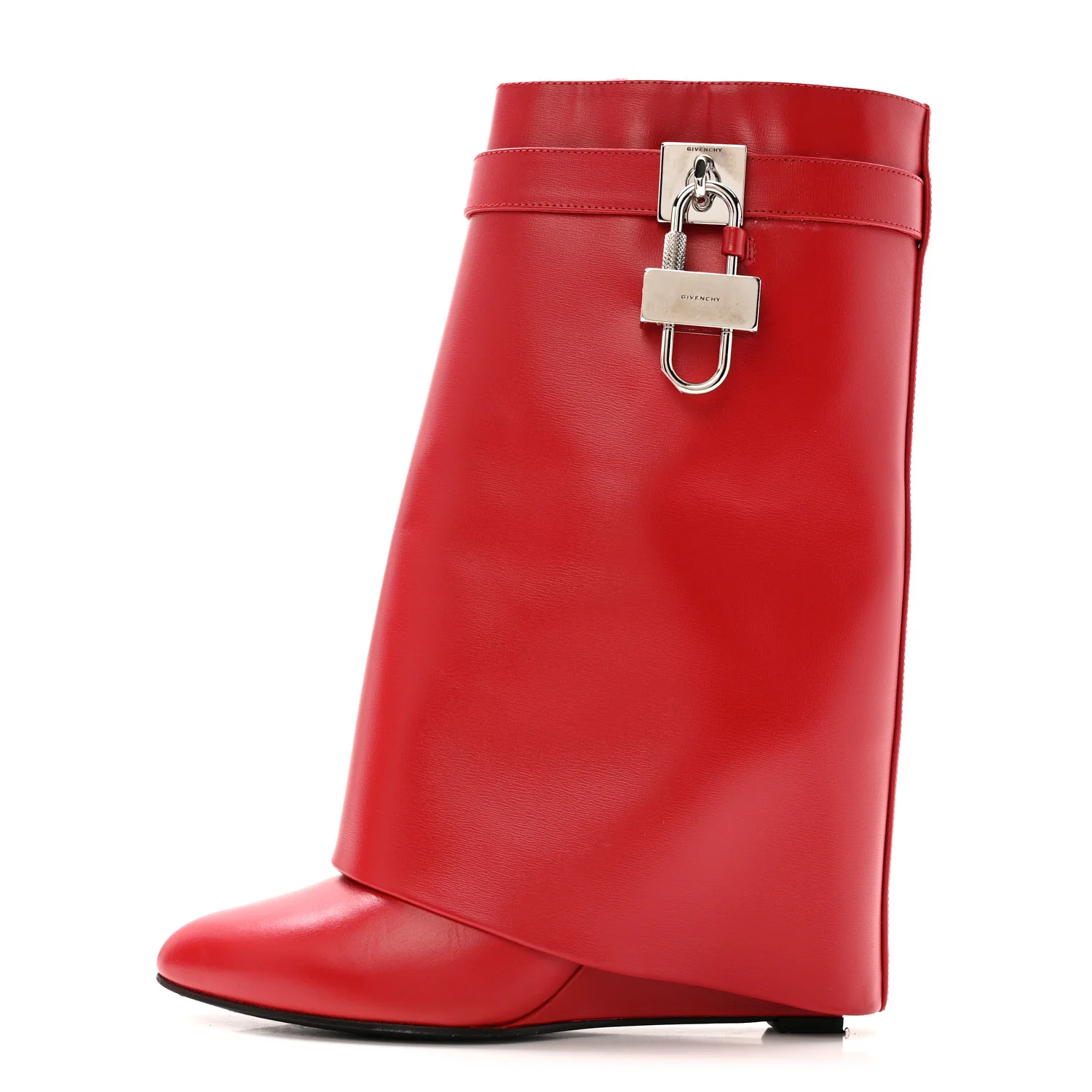 Calfskin Shark Lock Ankle Boots 39.5 Red