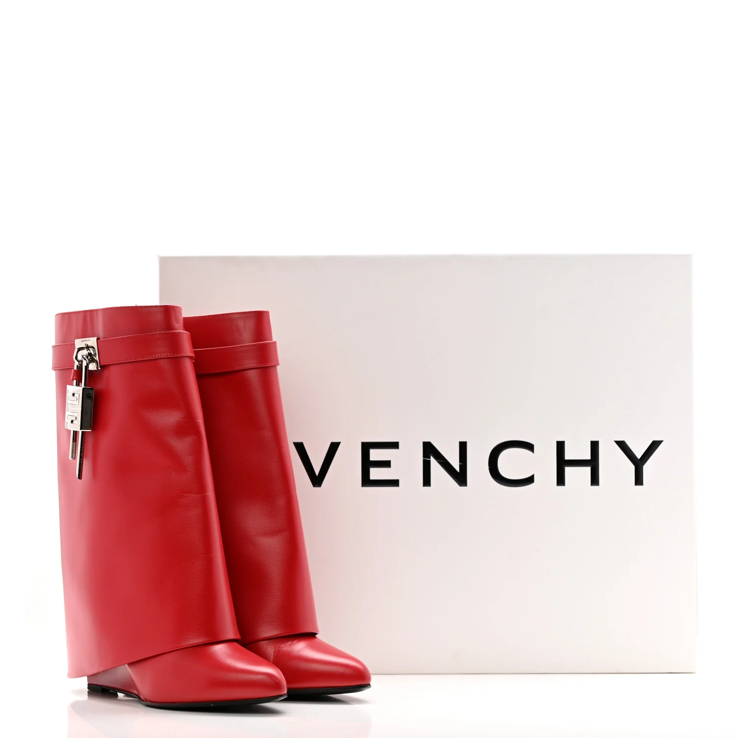 Calfskin Shark Lock Ankle Boots 39.5 Red - Image 16