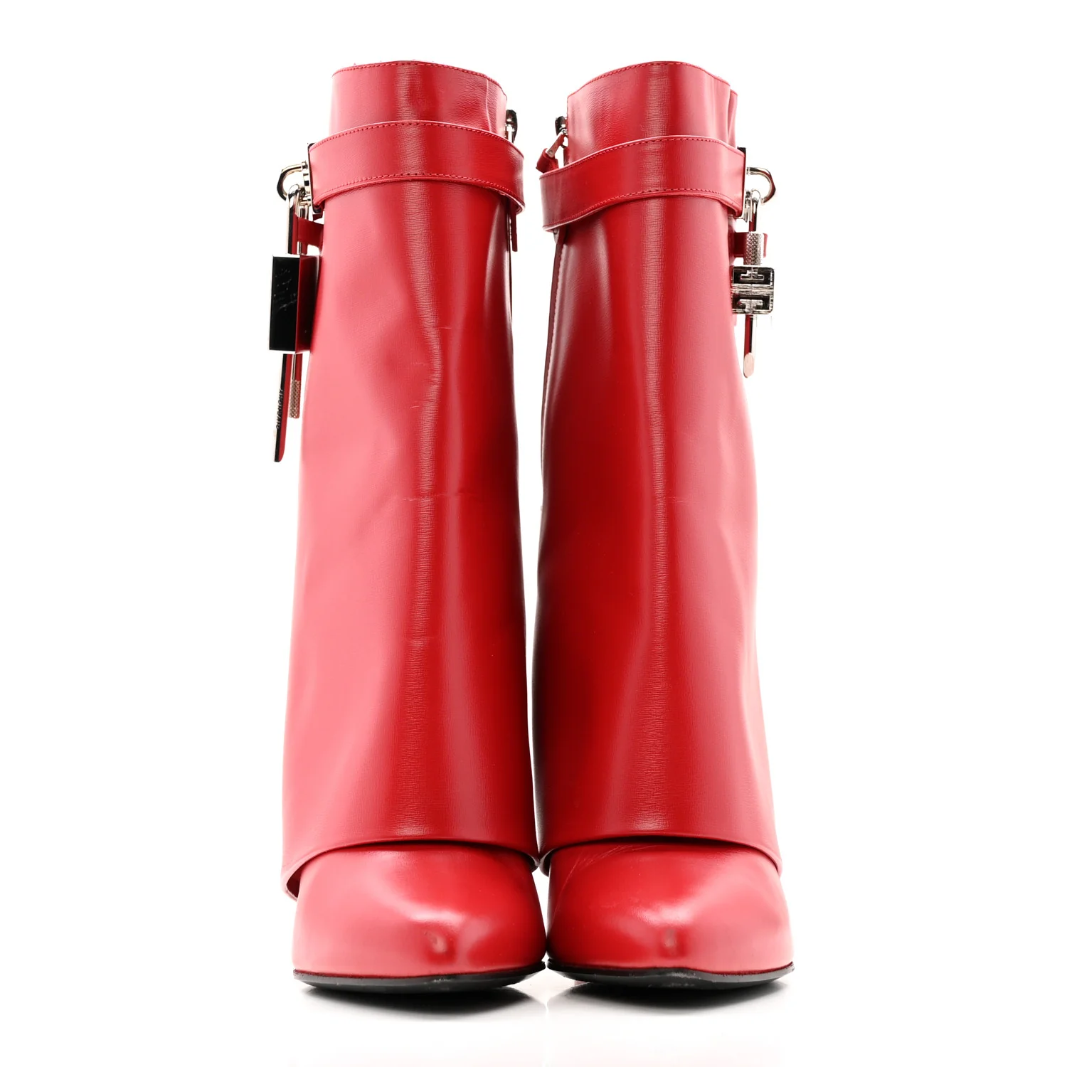 Calfskin Shark Lock Ankle Boots 39.5 Red - Image 3