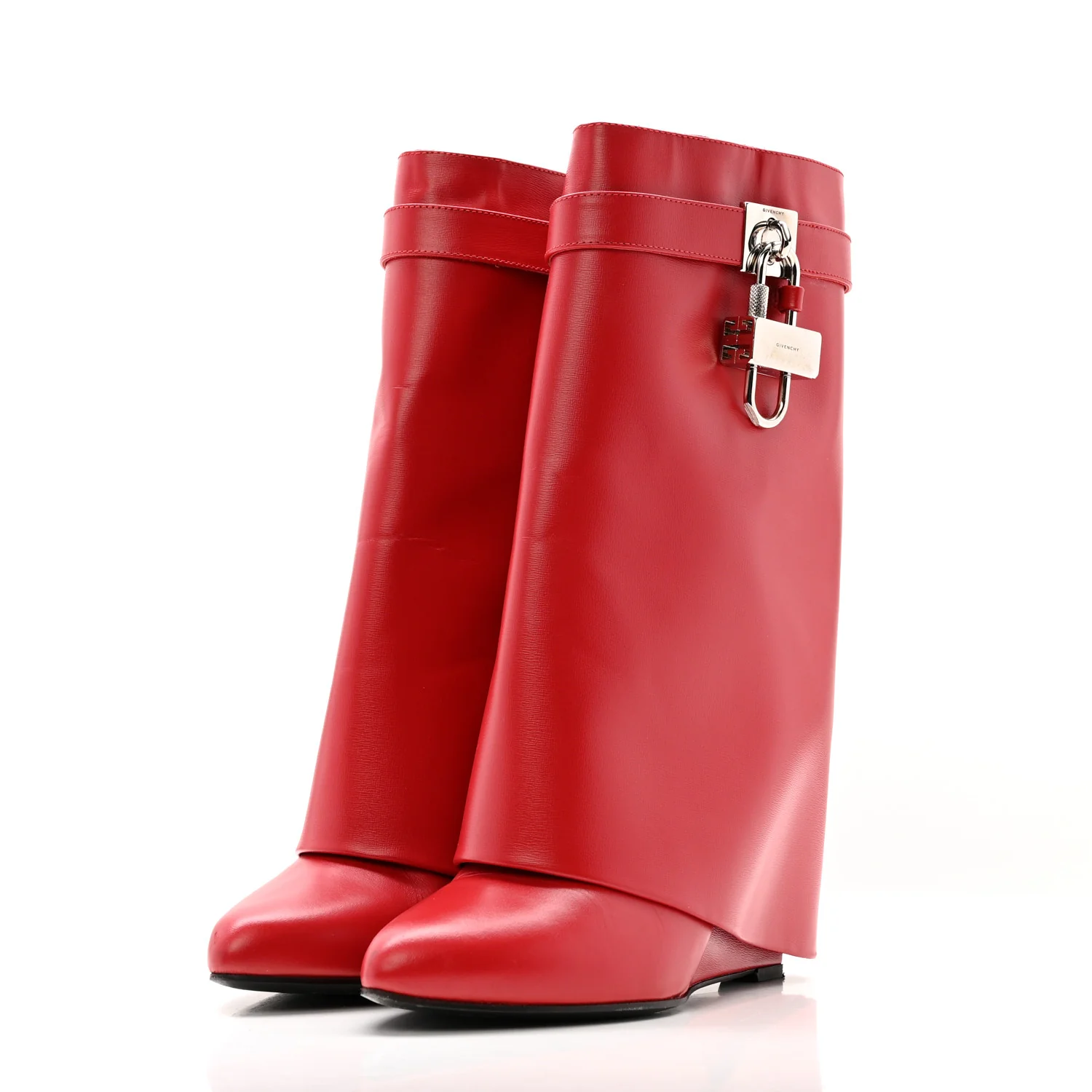 Calfskin Shark Lock Ankle Boots 39.5 Red - Image 4