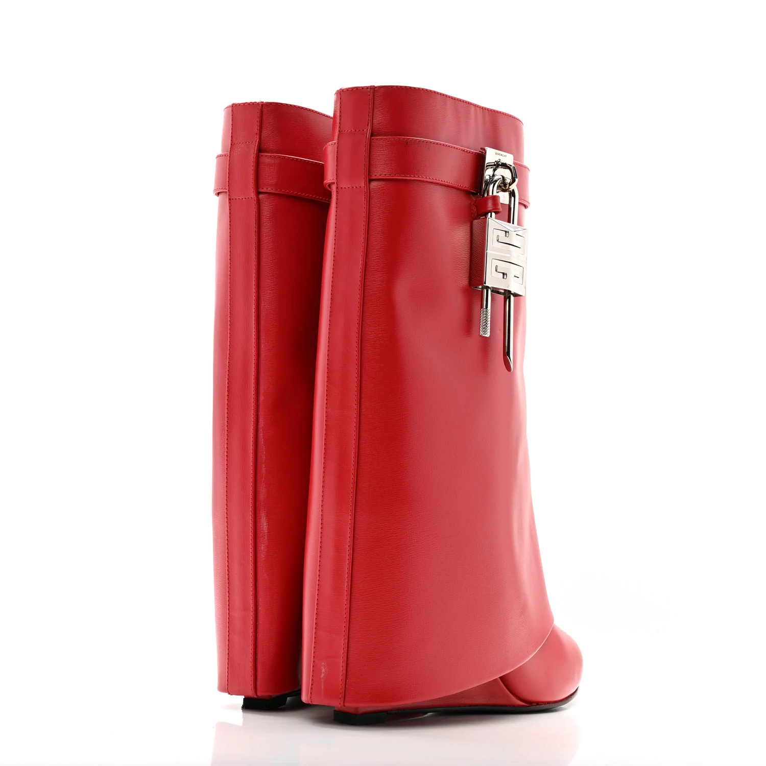 Calfskin Shark Lock Ankle Boots 39.5 Red - Image 5