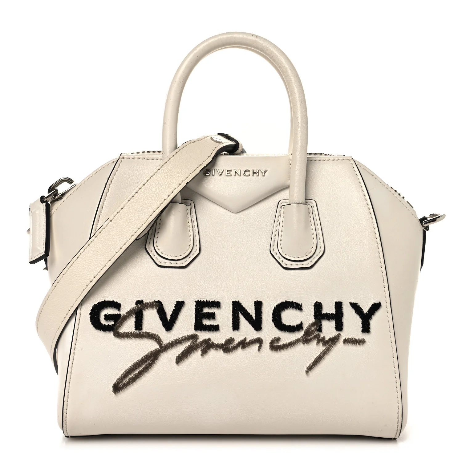 Calfskin Signature Logo Mini Antigona White