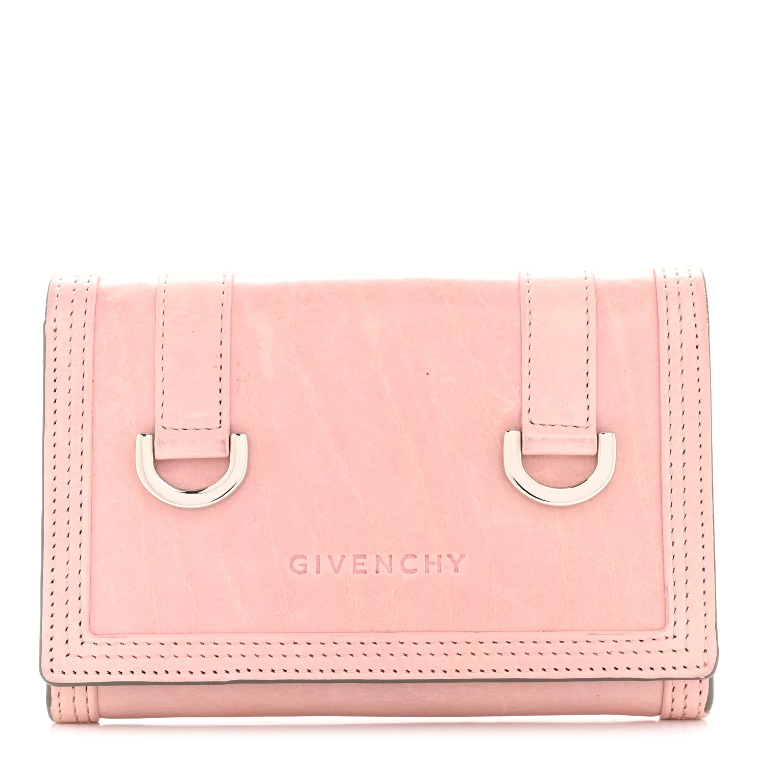 Crackled Calfskin Compact Wallet Pink