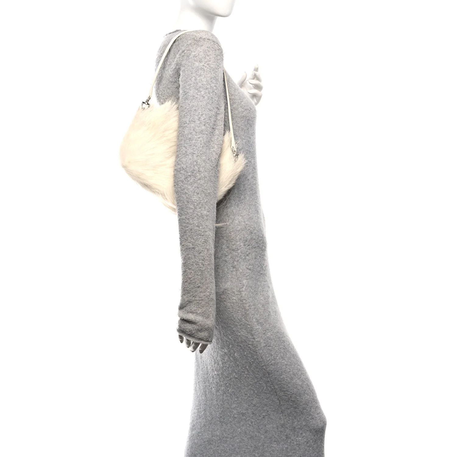 Faux Fur XS Lock Antigona Shoulder Bag White - Image 2