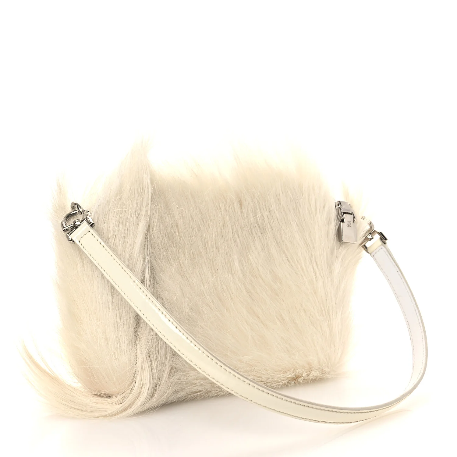 Faux Fur XS Lock Antigona Shoulder Bag White - Image 3