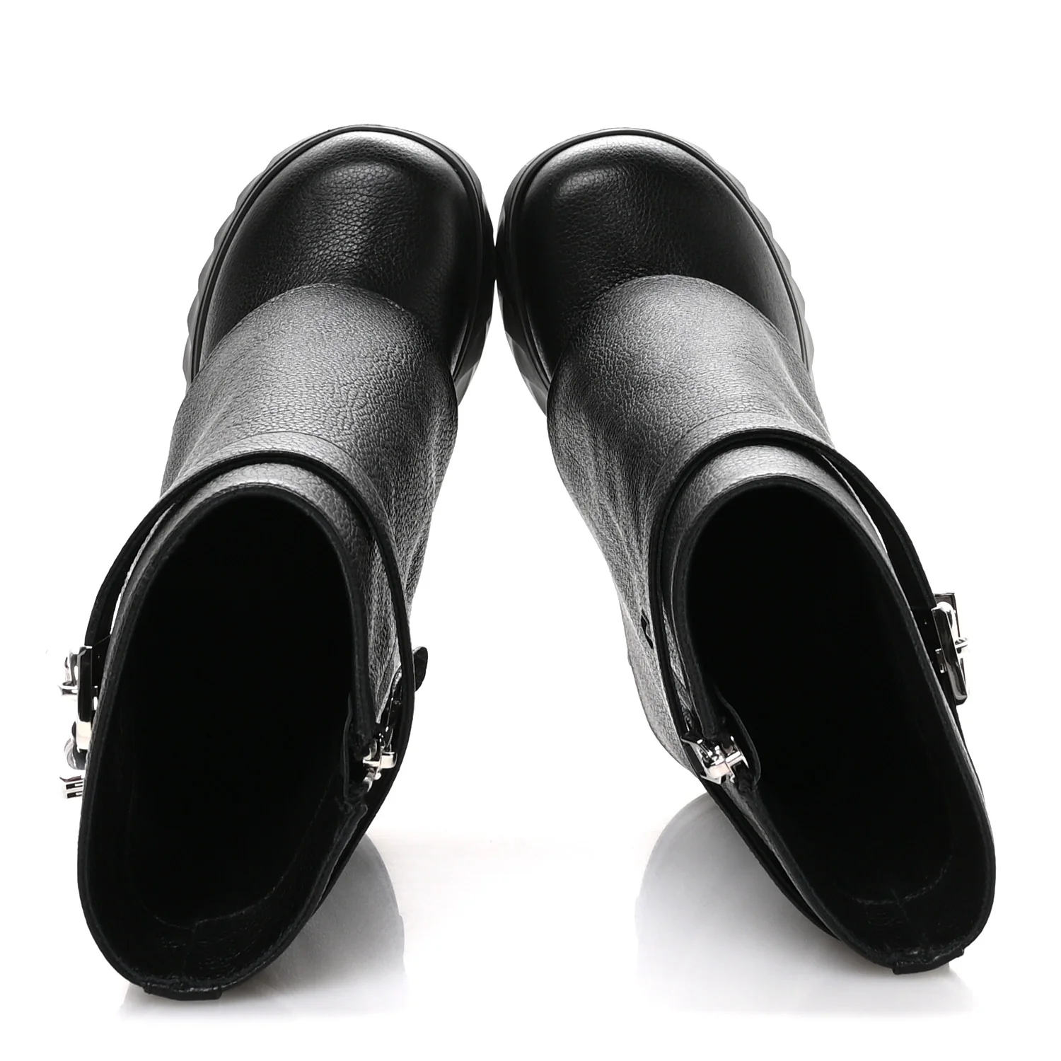 Grained Calfskin Shark Lock Biker Ankle Boots 36 Black - Image 2