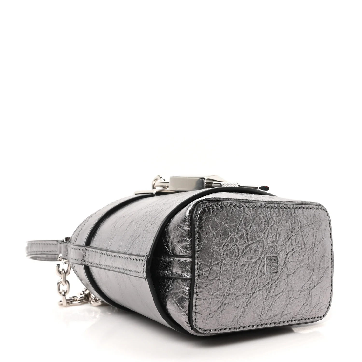 Laminated Lambskin Micro Shark Lock Bucket Bag Silvery Grey - Image 4