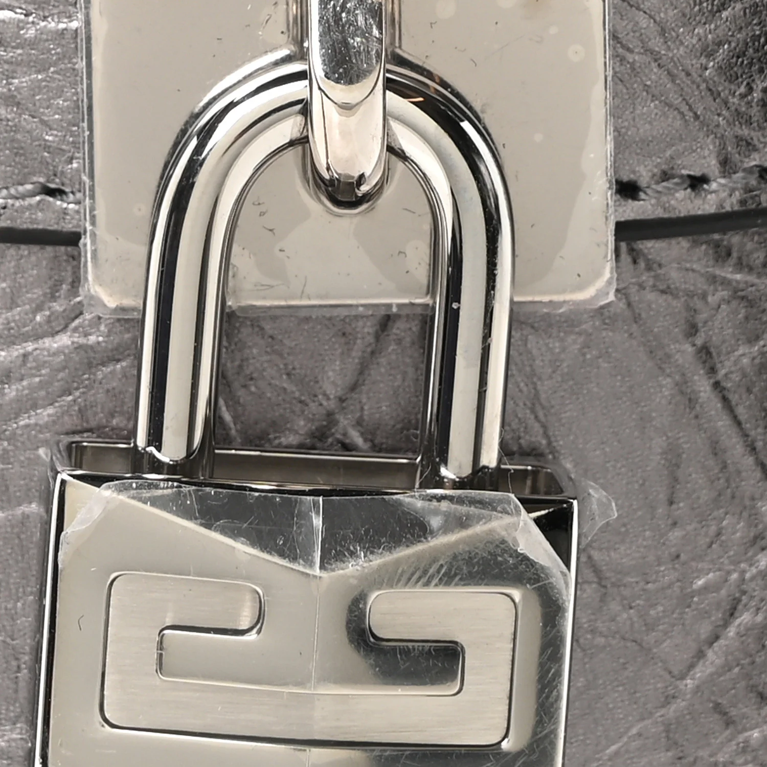 Laminated Lambskin Micro Shark Lock Bucket Bag Silvery Grey - Image 8
