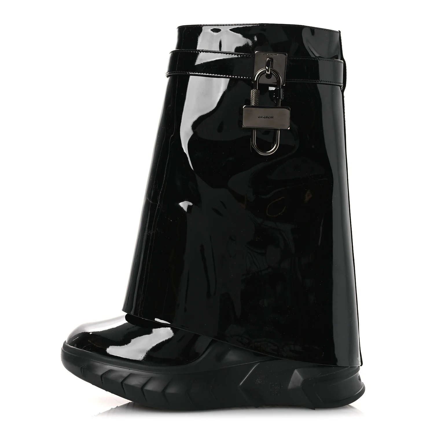 Patent Shark Lock Biker Ankle Boots 37 Black