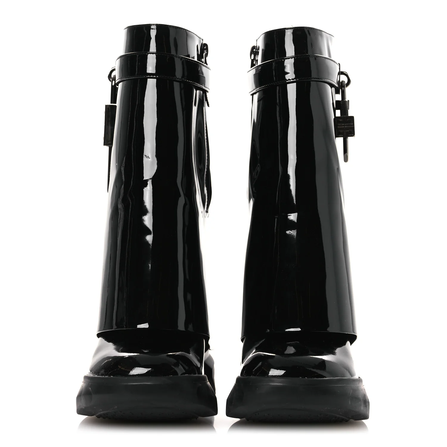 Patent Shark Lock Biker Ankle Boots 37 Black - Image 3
